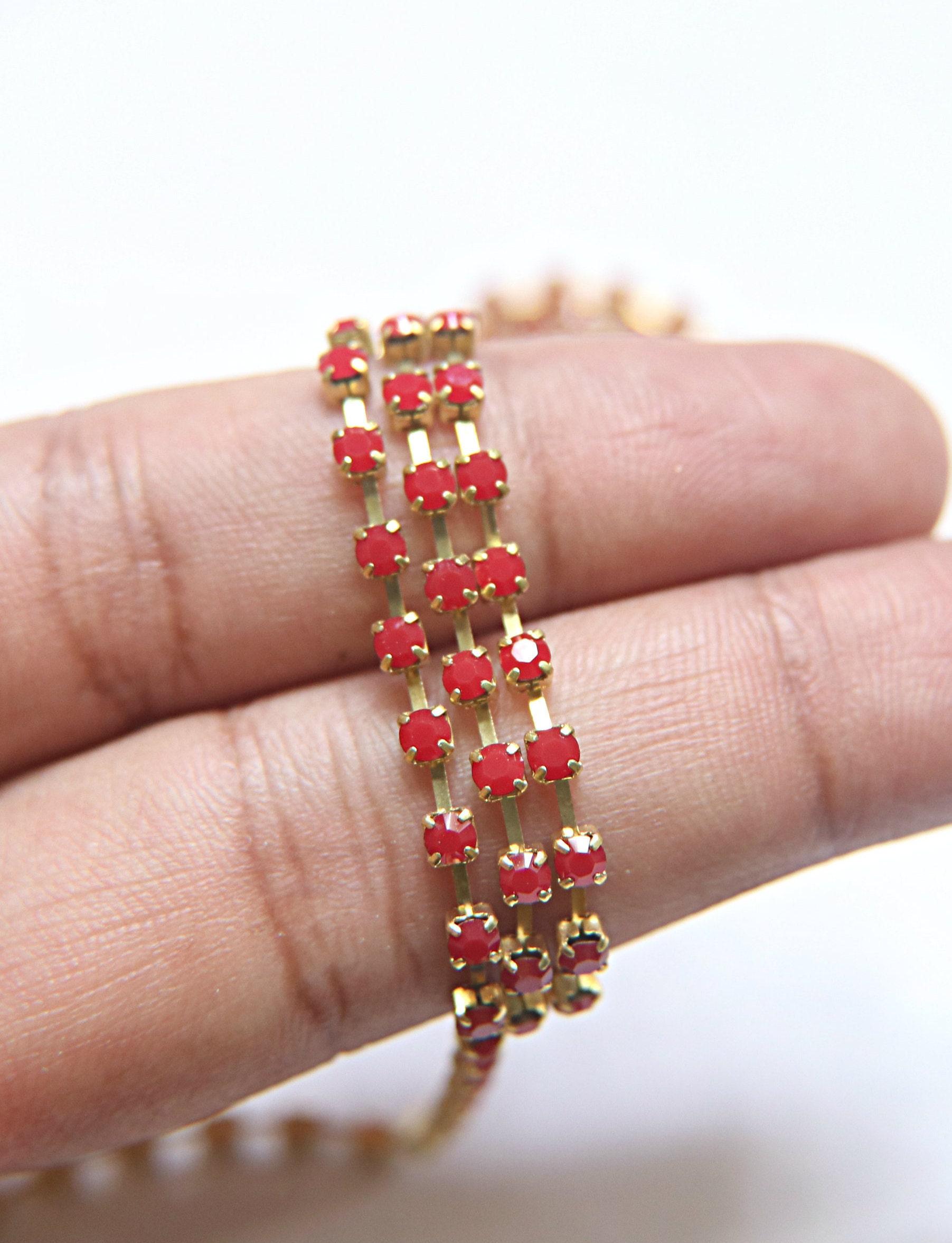 10 SS Swarovski Rhinestone Cup Chain in Dark Red Coral 2.8mm Made in Austria 0.5/1/2/5 Meters vintage findings / jewelry making
