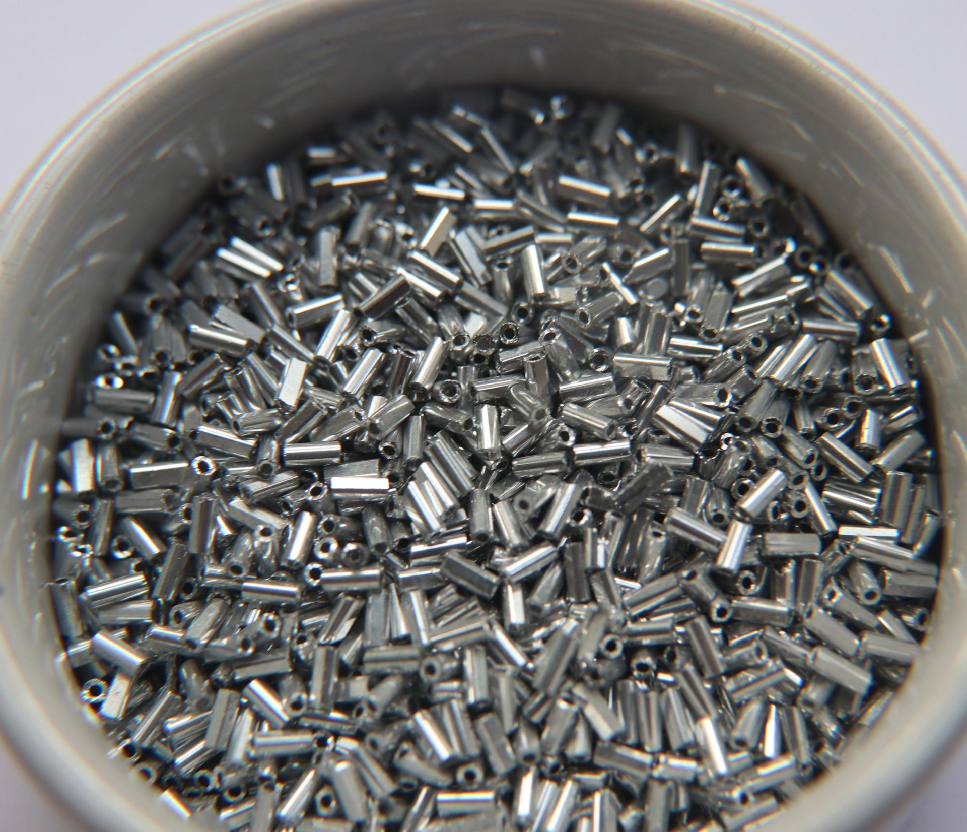 True Cuts Size 2 (2x4mm) Bugle Beads 5/10/20/50/250/500 Grams Metallic Aluminum Silver Preciosa Ornella loose tube beads embroidery material