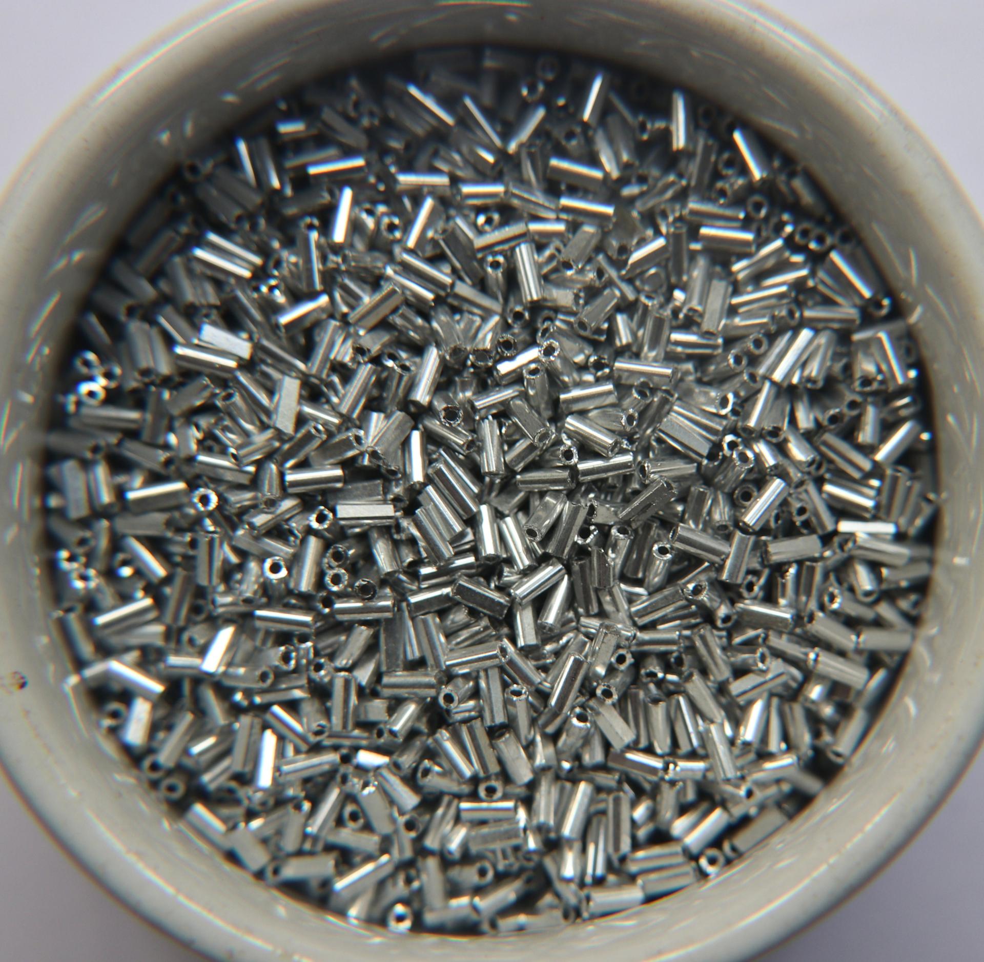 True Cuts Size 2 (2x4mm) Bugle Beads 5/10/20/50/250/500 Grams Metallic Aluminum Silver Preciosa Ornella loose tube beads embroidery material