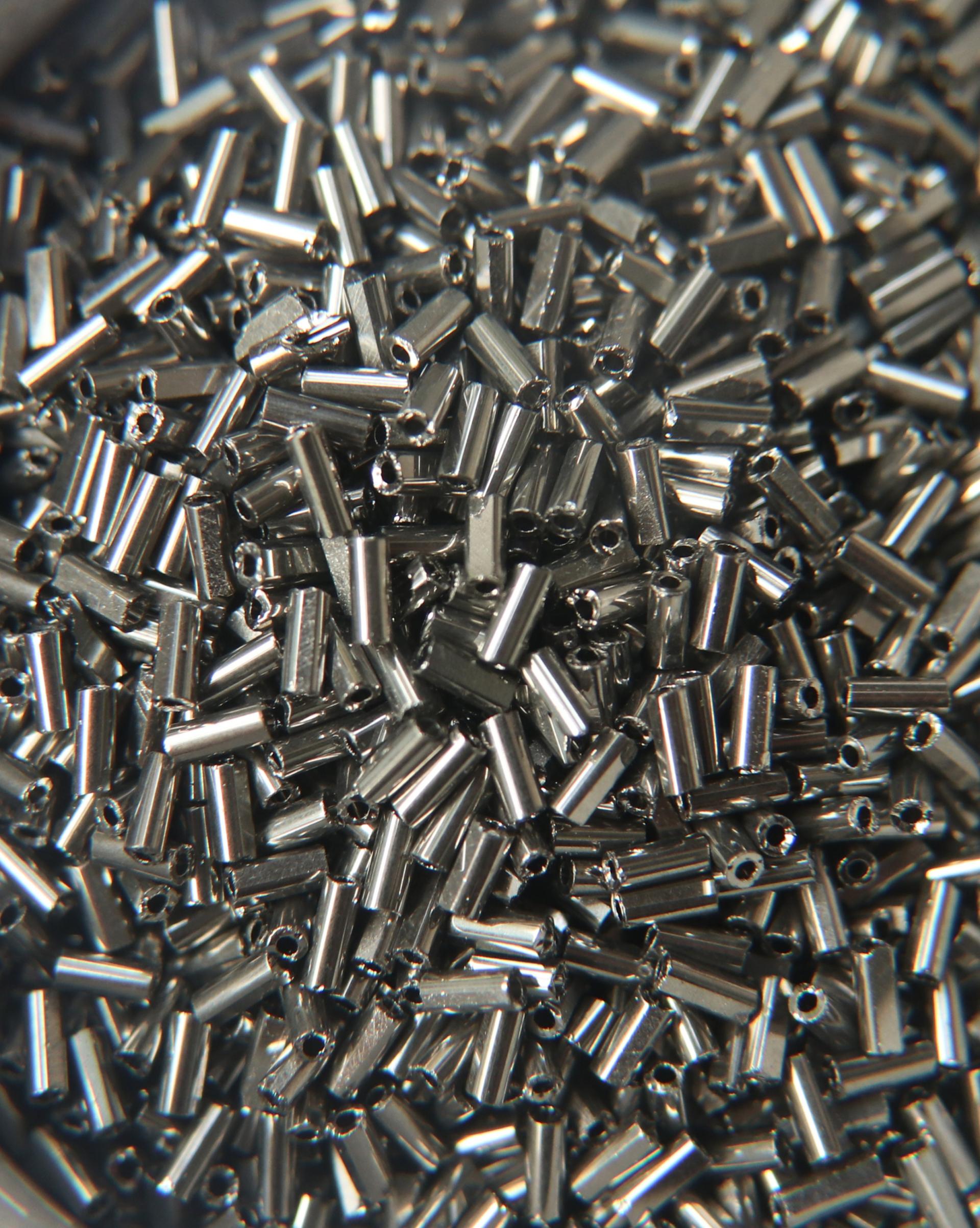True Cuts Size 2 (2x4mm) Bugle Beads 5/10/20/50/250/500 Grams Metallic Gunmetal Preciosa Ornella loose tube beads, embroidery materials