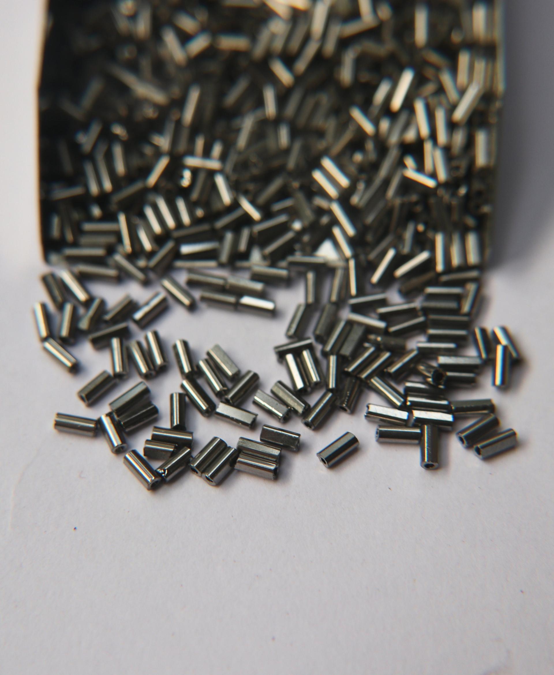 True Cuts Size 2 (2x4mm) Bugle Beads 5/10/20/50/250/500 Grams Metallic Gunmetal Preciosa Ornella loose tube beads, embroidery materials
