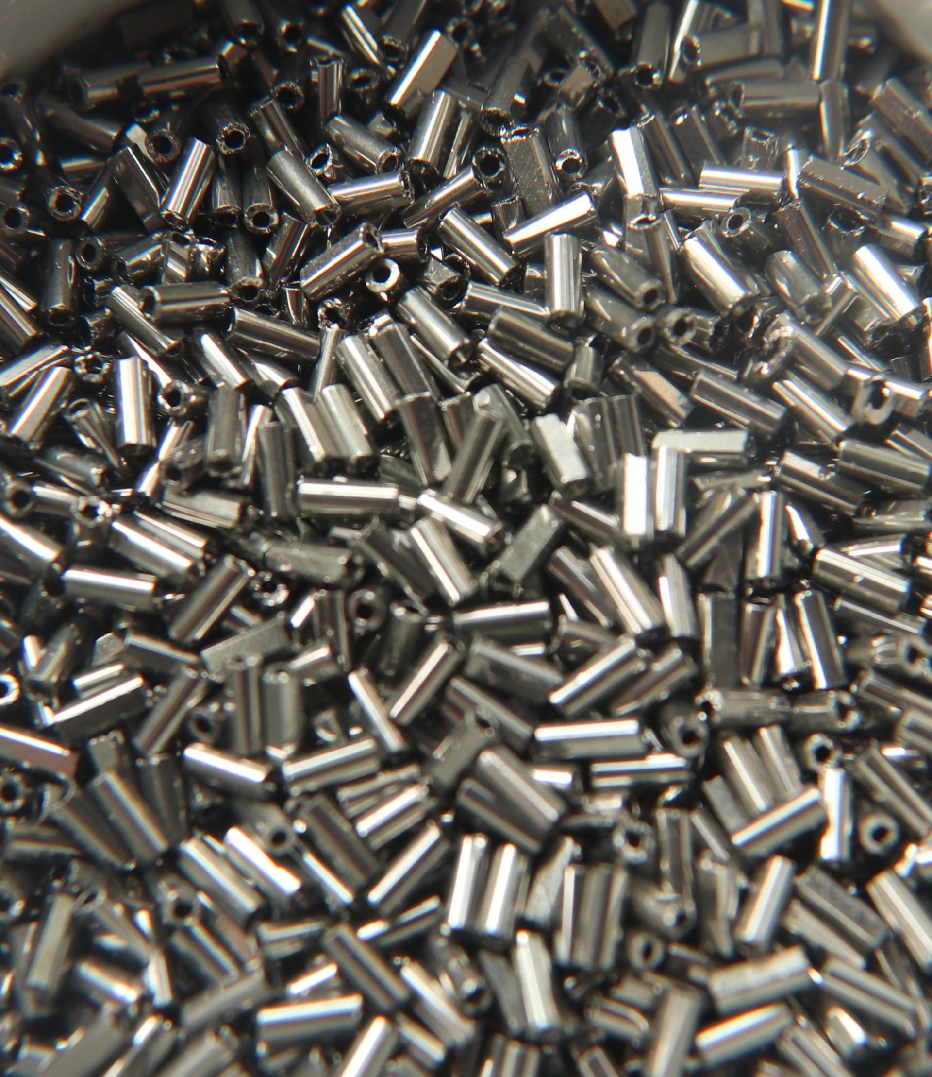 True Cuts Size 2 (2x4mm) Bugle Beads 5/10/20/50/250/500 Grams Metallic Gunmetal Preciosa Ornella loose tube beads, embroidery materials