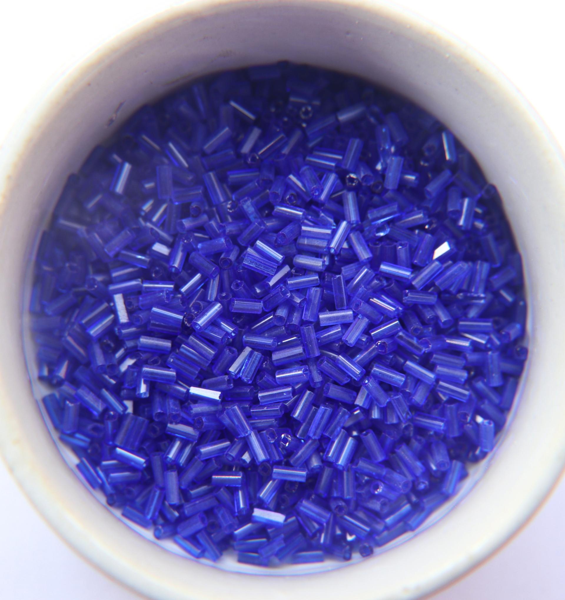 True Cuts Size 2 (2x4mm) Bugle Beads 5/10/20/50/250/500 Grams Sapphire Preciosa Ornella loose tube beads, embroidery materials, vintage
