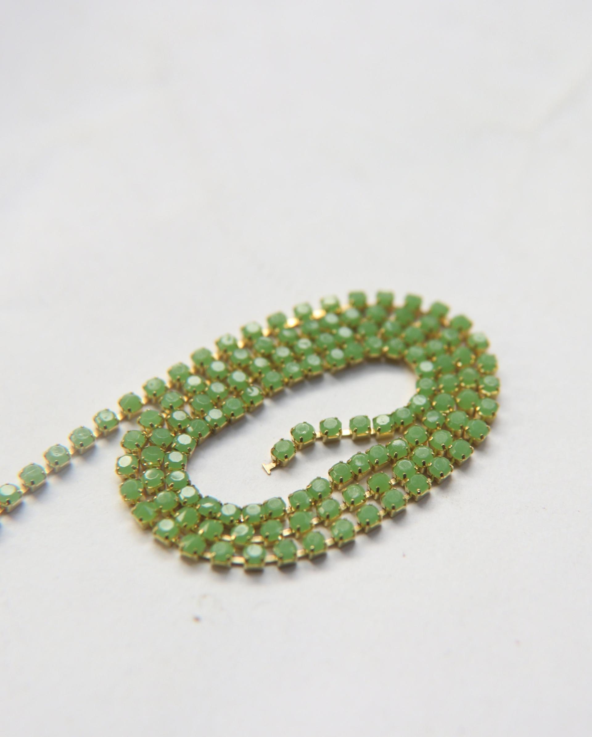 6SS Rhinestone Chain Vintage Glass Light Olive opaque 2mm 1/2/5/15 Meters embroidery materials, craft vintage findings, embellishments lace