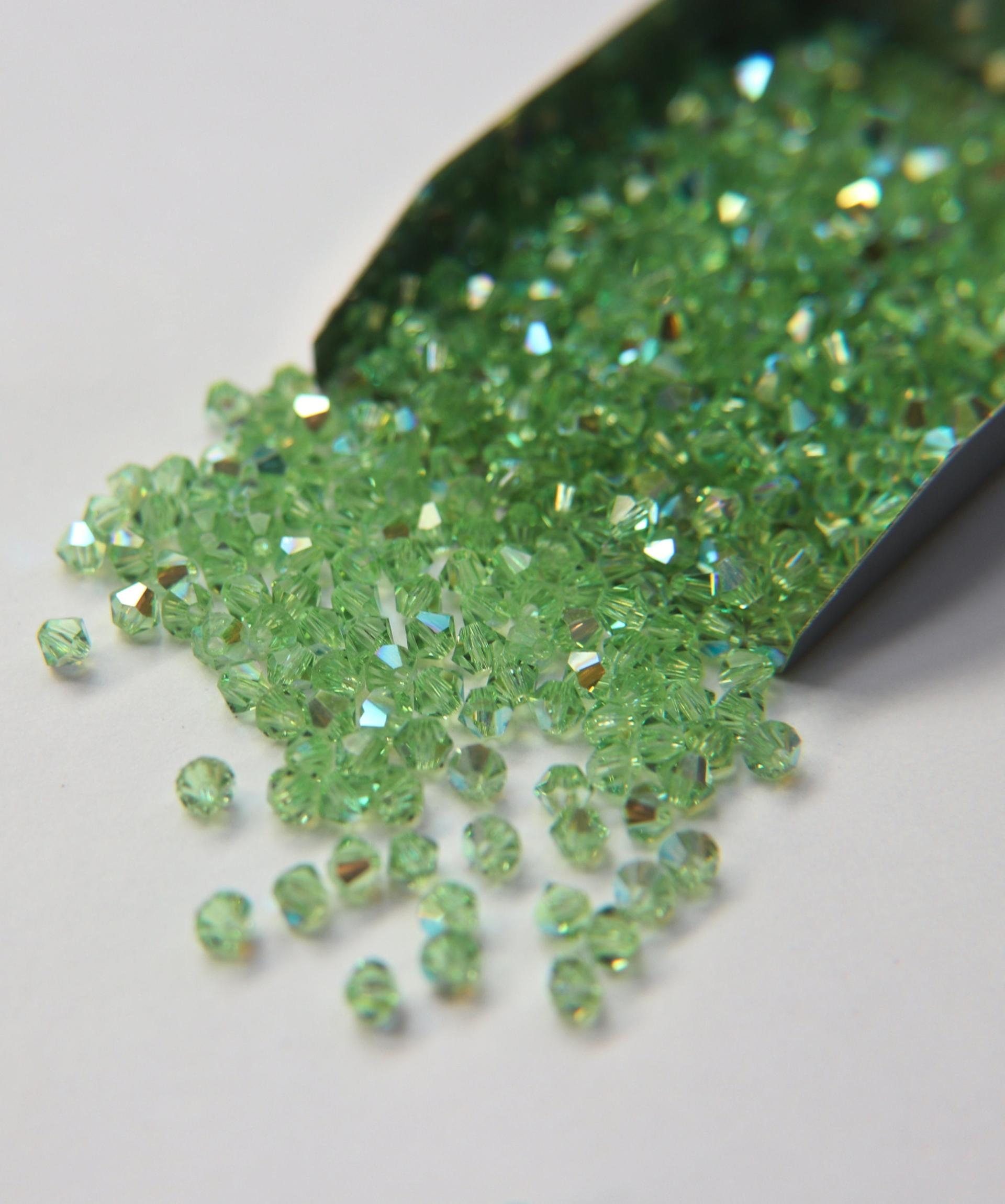 Swarovski (3/4mm) Peridot AB Bicones rainbow beads 36/72/144/432/720 Pieces rainbow beads, jewelry making, couture embellishments