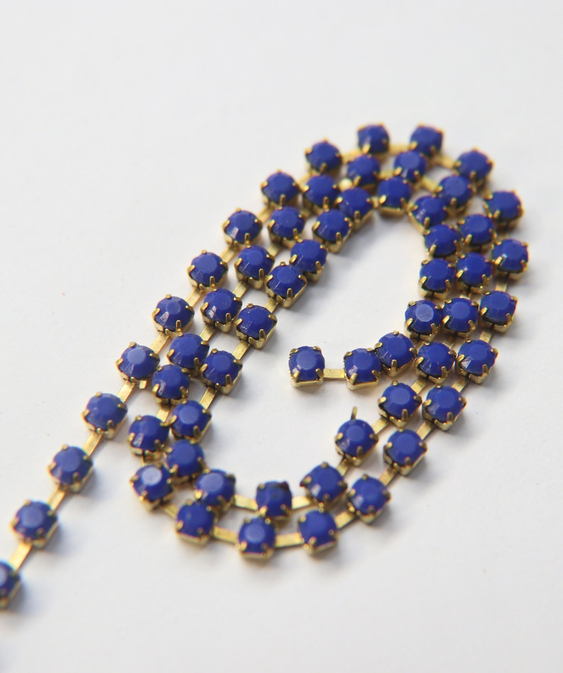 16 SS Rhinestone Chain Vintage Glass Pressed Chatons Royal Blue Opaque (4mm) 1/2/5/15 Meters embroidery materials, craft vintage findings