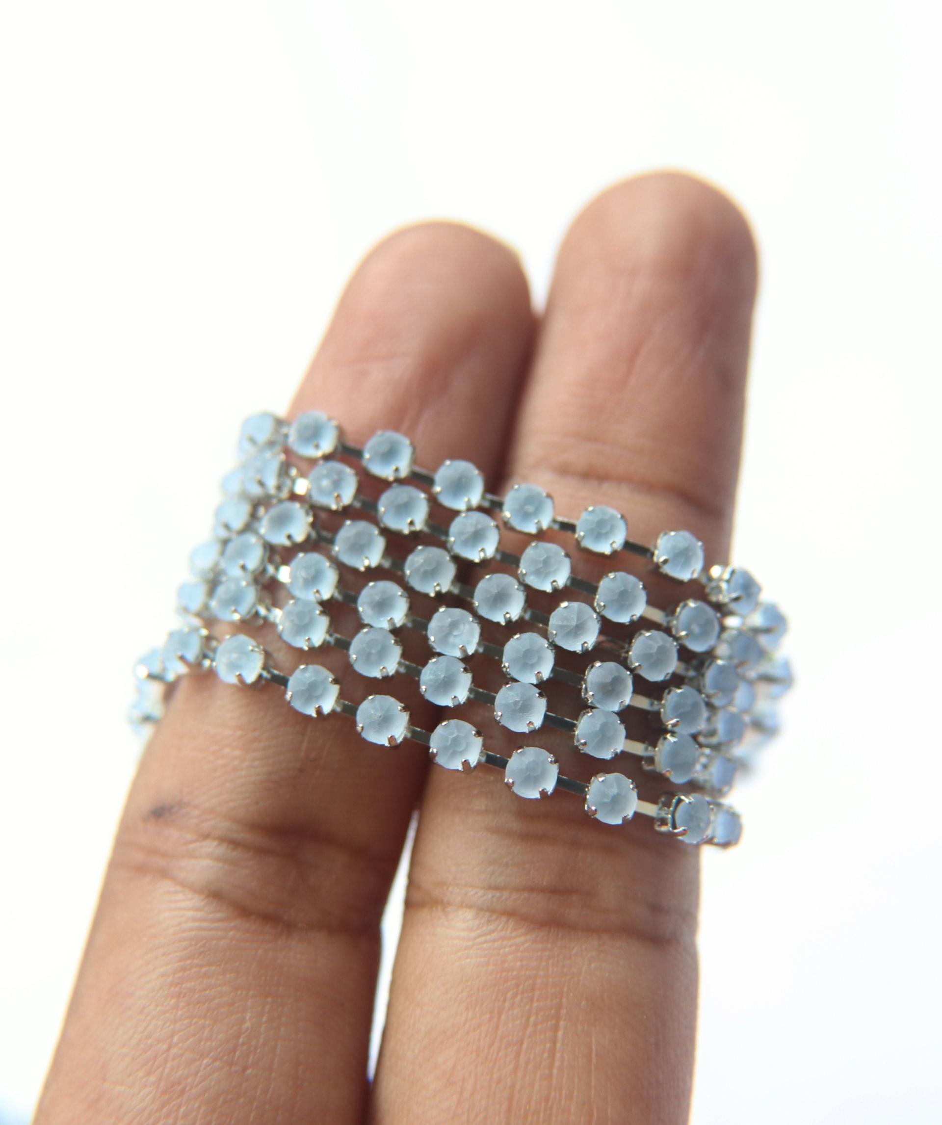 12 SS Rhinestone Chain Vintage Glass Light Sapphire Frosted Silver Plated 3mm 1/2/5/15 Meters Wedding Supplies|Jewelry Making|Decoration