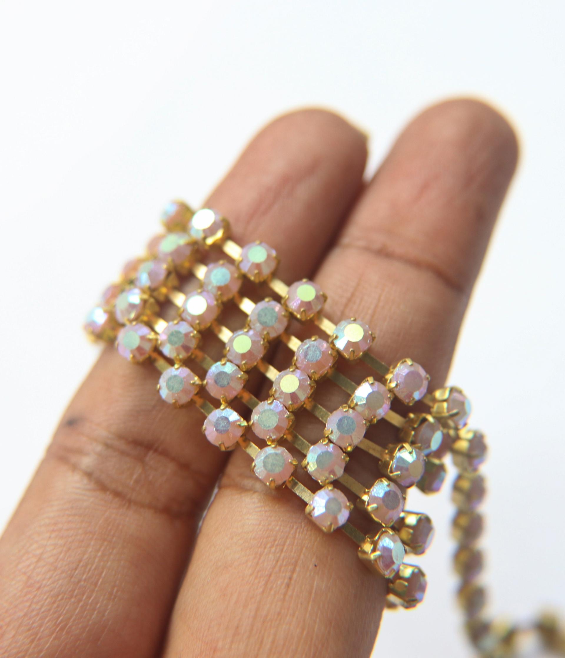 16 SS Rhinestone Chain Vintage Opaque Lavender AB (4mm) 1/2/5/15 Meters vintage findings, jewelry making, craft supplies embroidery material