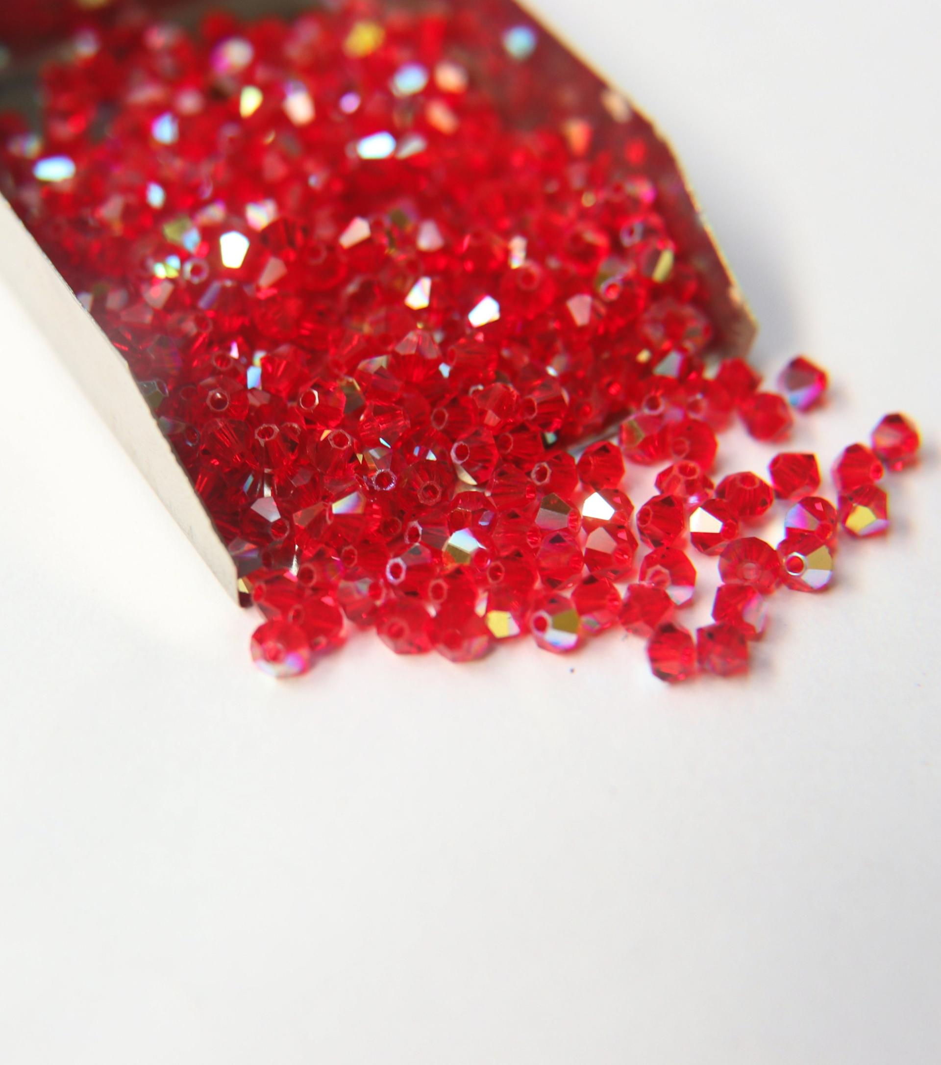 Swarovski (4mm) Light Siam AB Bicones rainbow beads 36/72/144/432/720 Pieces, PREMIUM rainbow beads, jewelry making, couture embellishments
