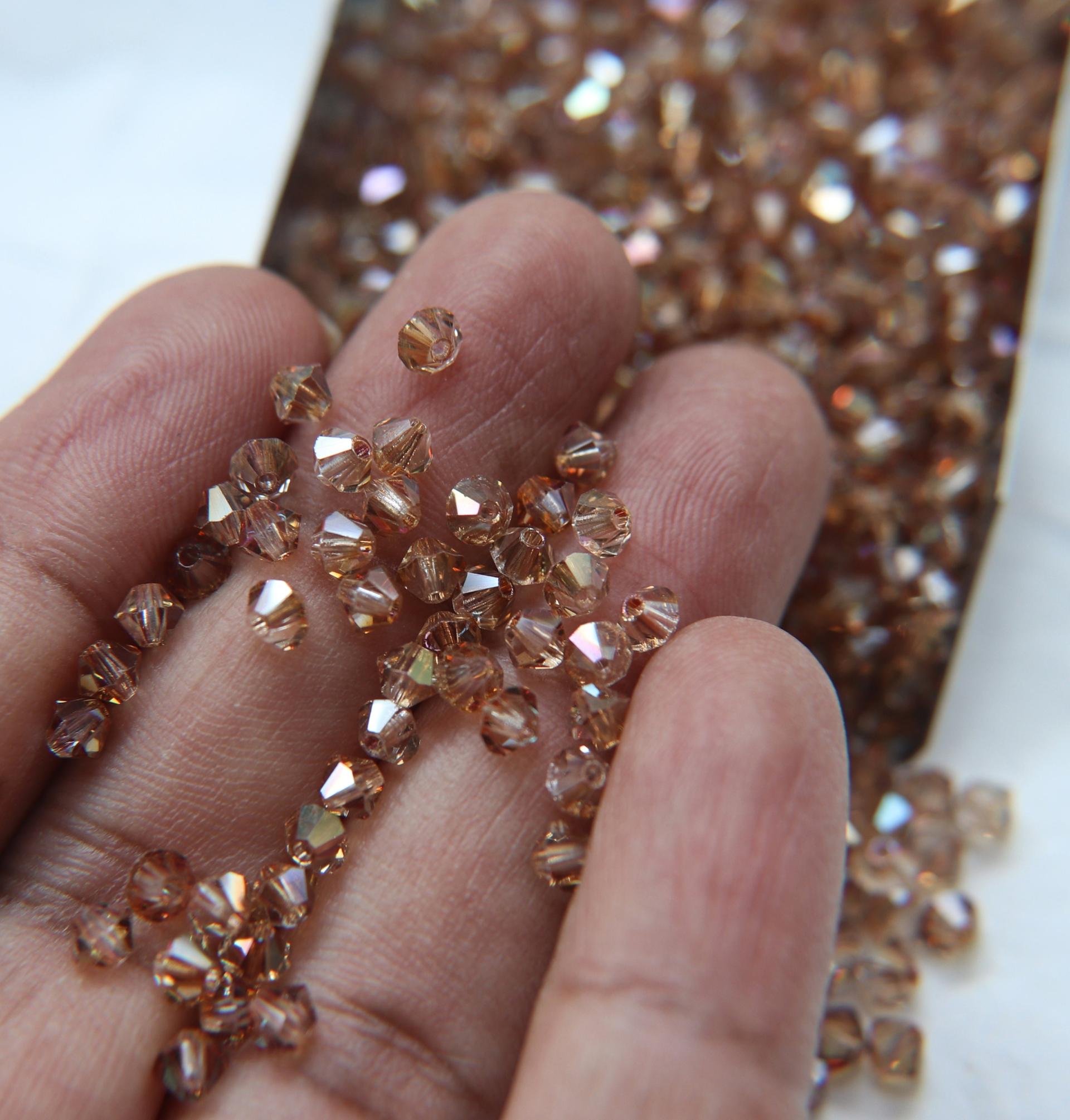 4mm Swarovski Crystal Copper Bicones Beads Rainbow 36/72/144/432/720 Pieces (508) beads, jewelry making, couture embellishment