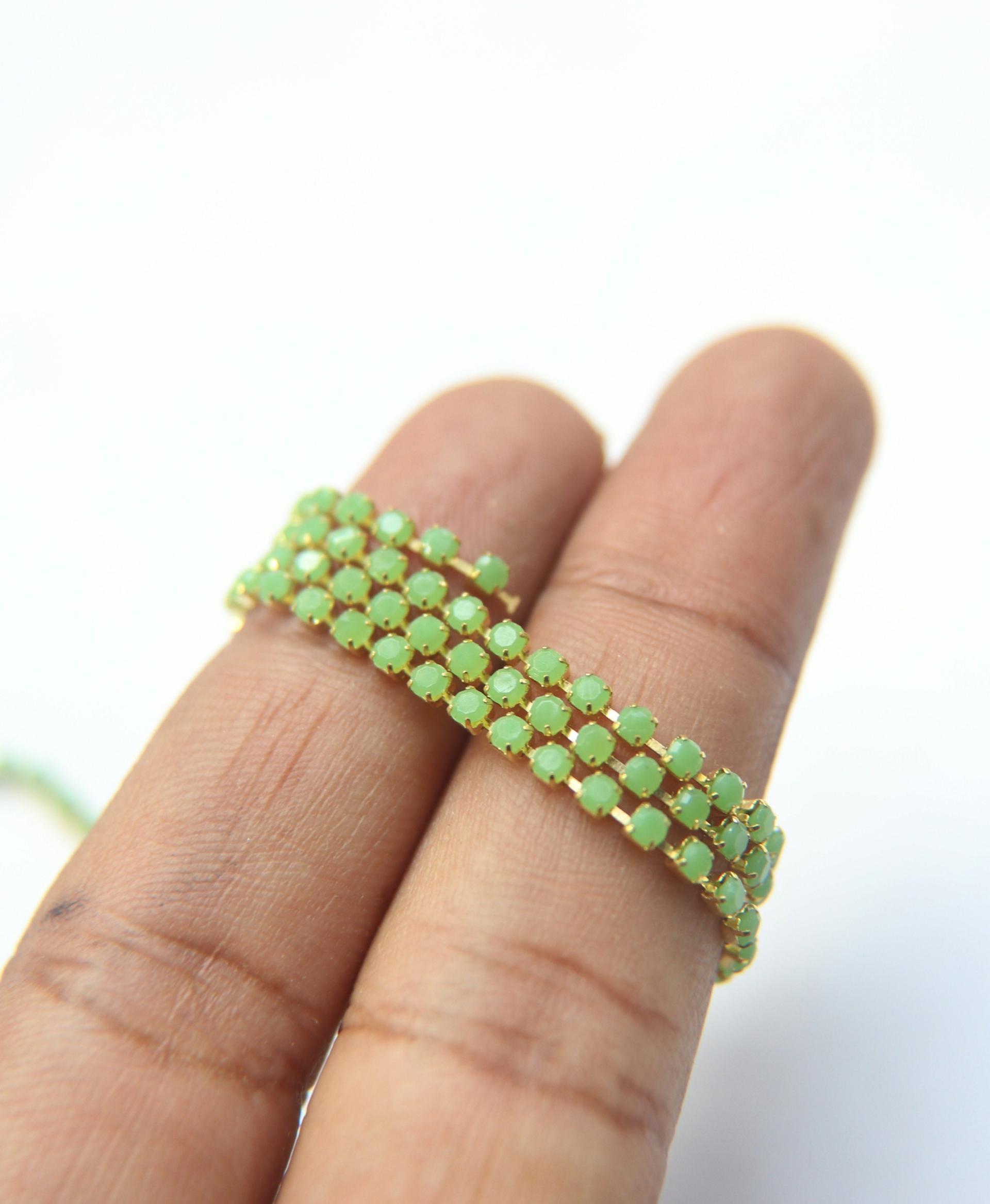 6SS Rhinestone Chain Vintage Glass Light Olive opaque 2mm 1/2/5/15 Meters embroidery materials, craft vintage findings, embellishments lace
