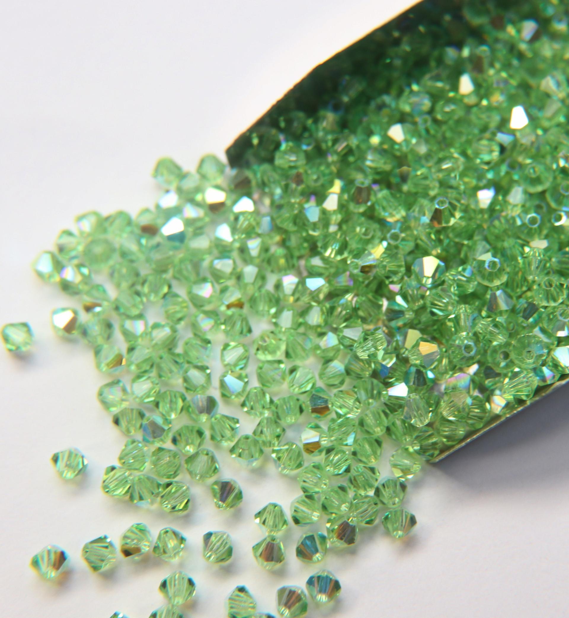 Swarovski (3/4mm) Peridot AB Bicones rainbow beads 36/72/144/432/720 Pieces rainbow beads, jewelry making, couture embellishments