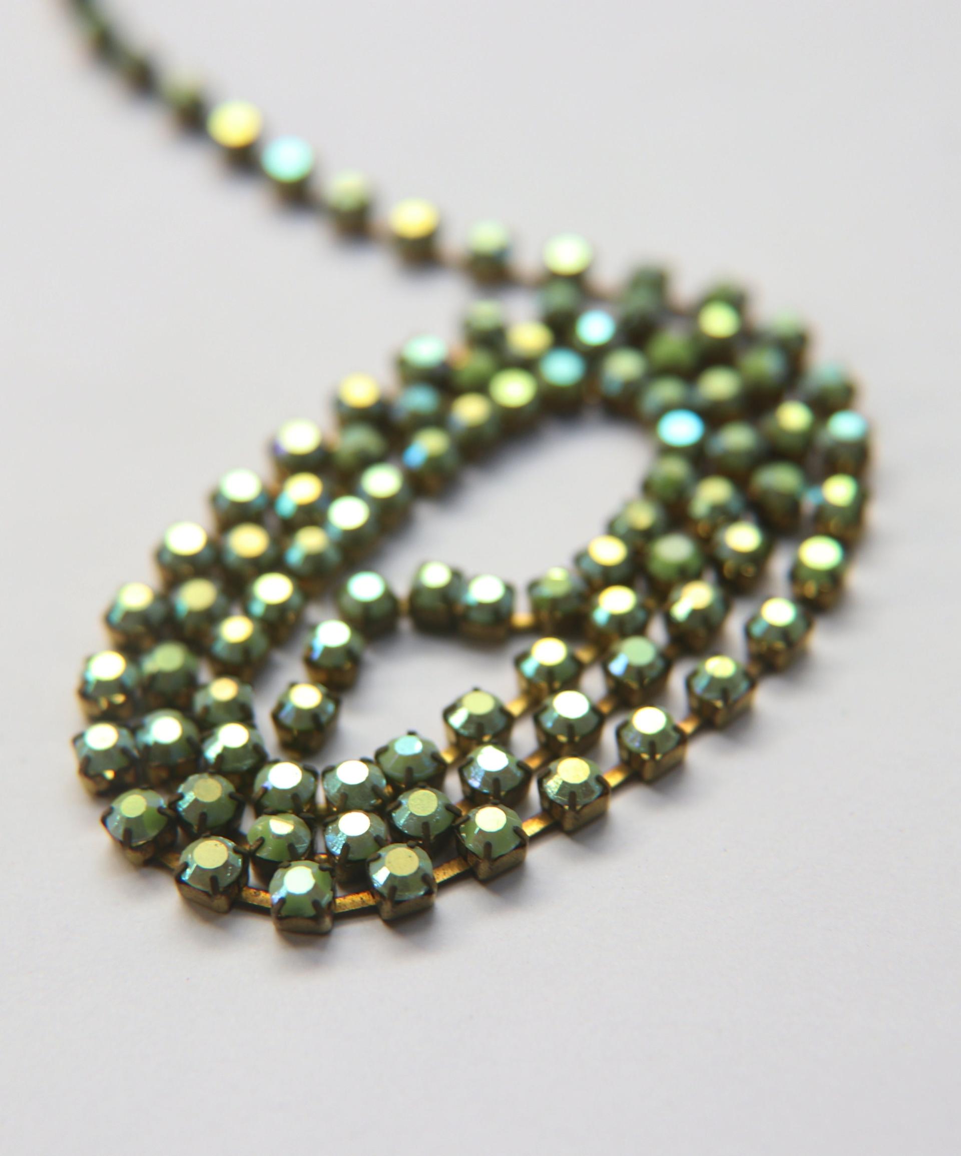 16 SS Rhinestone Chain Vintage Glass Peridot Aurore Boreale (4mm) 1/2/5/15 Meters jewelry making, embroidery materials, vintage findings