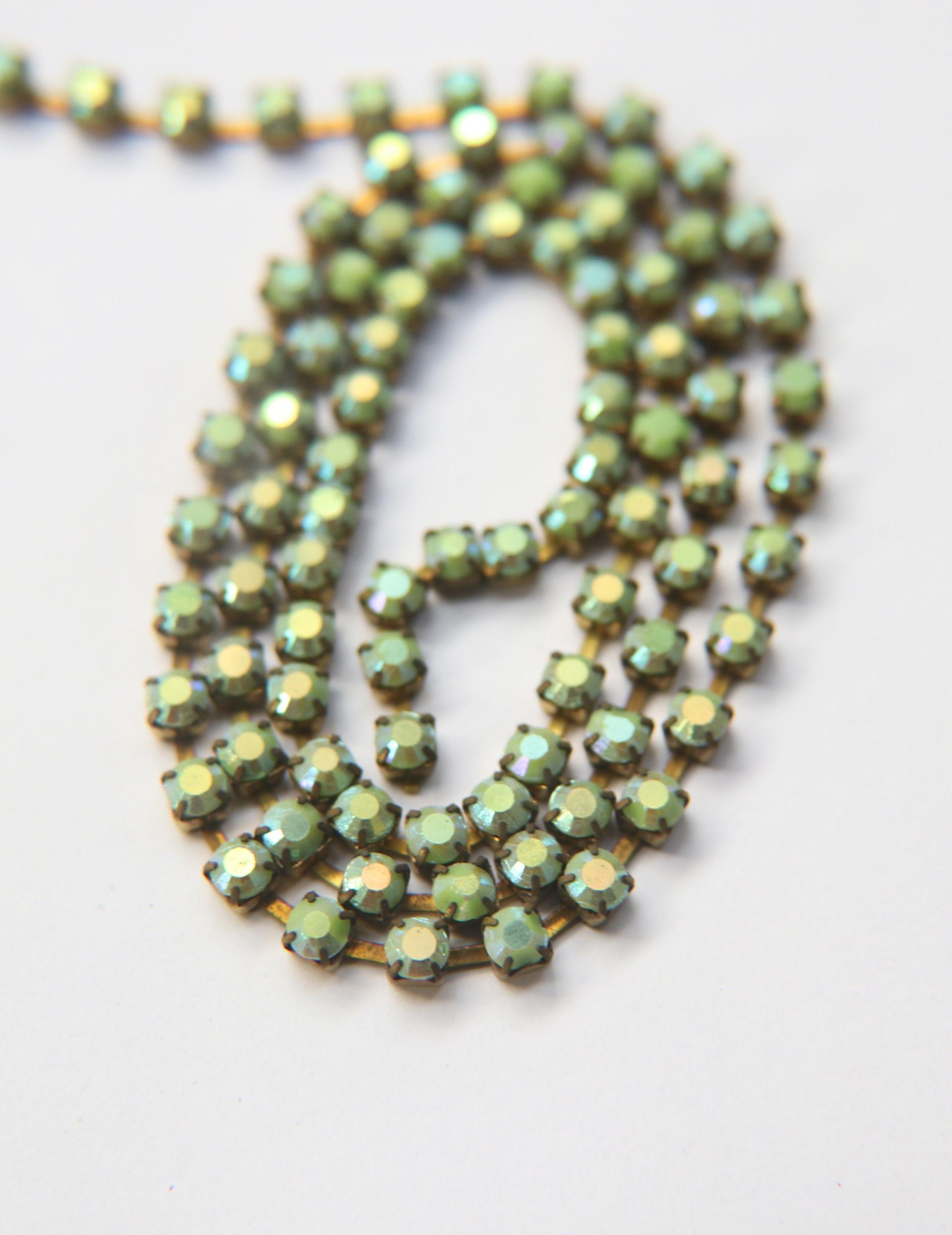 16 SS Rhinestone Chain Vintage Glass Peridot Aurore Boreale (4mm) 1/2/5/15 Meters jewelry making, embroidery materials, vintage findings