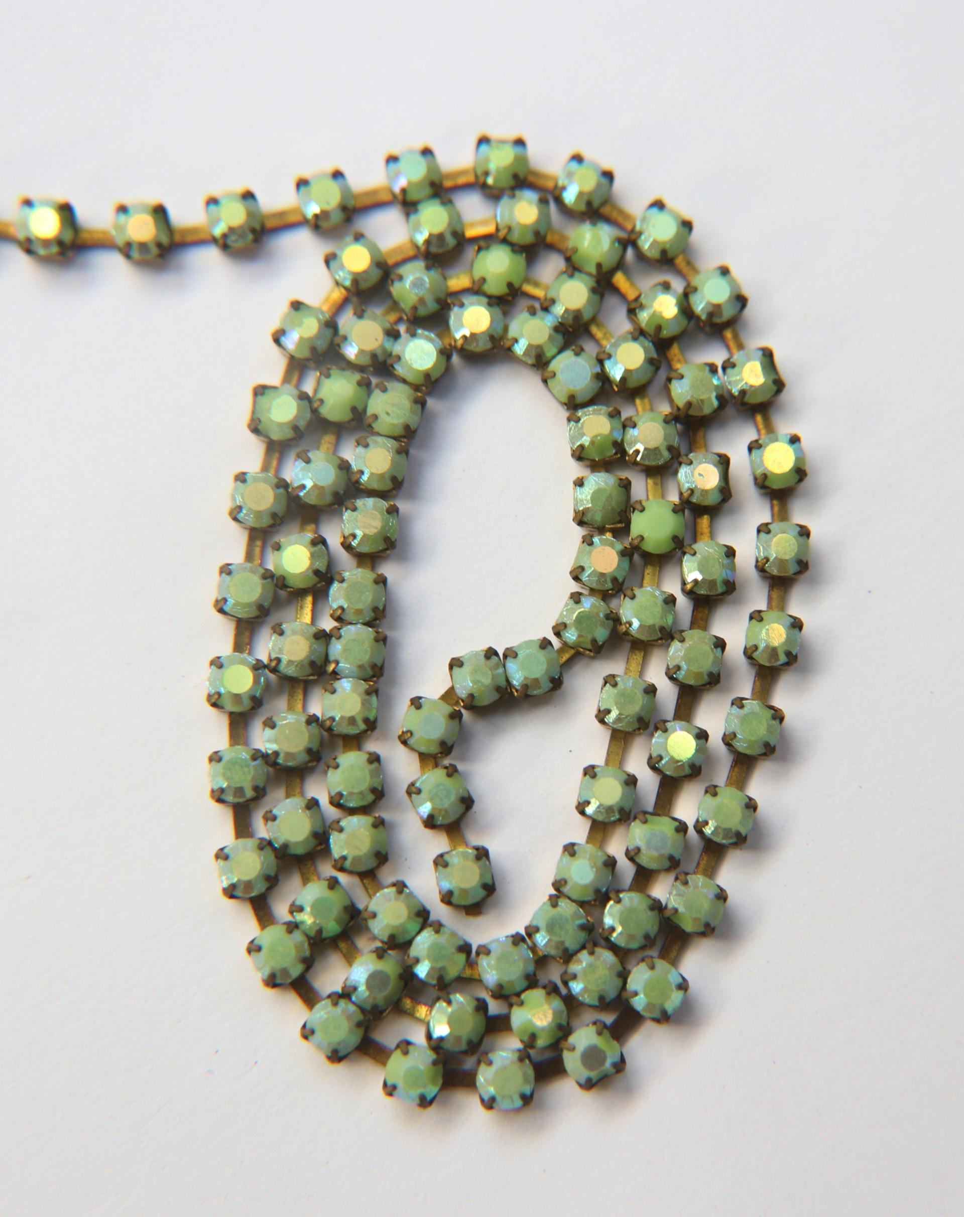 16 SS Rhinestone Chain Vintage Glass Peridot Aurore Boreale (4mm) 1/2/5/15 Meters jewelry making, embroidery materials, vintage findings