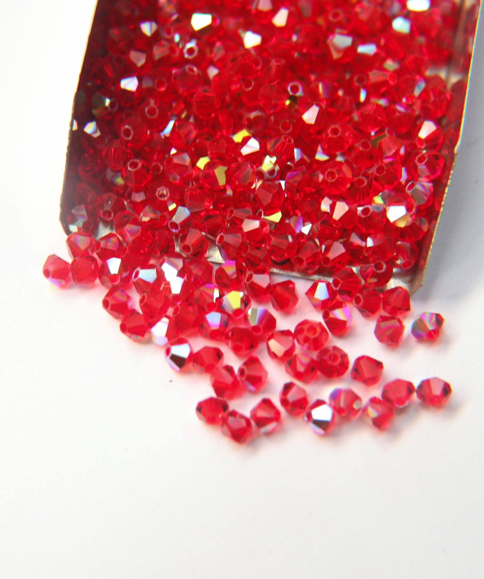 Swarovski (4mm) Light Siam AB Bicones rainbow beads 36/72/144/432/720 Pieces, PREMIUM rainbow beads, jewelry making, couture embellishments