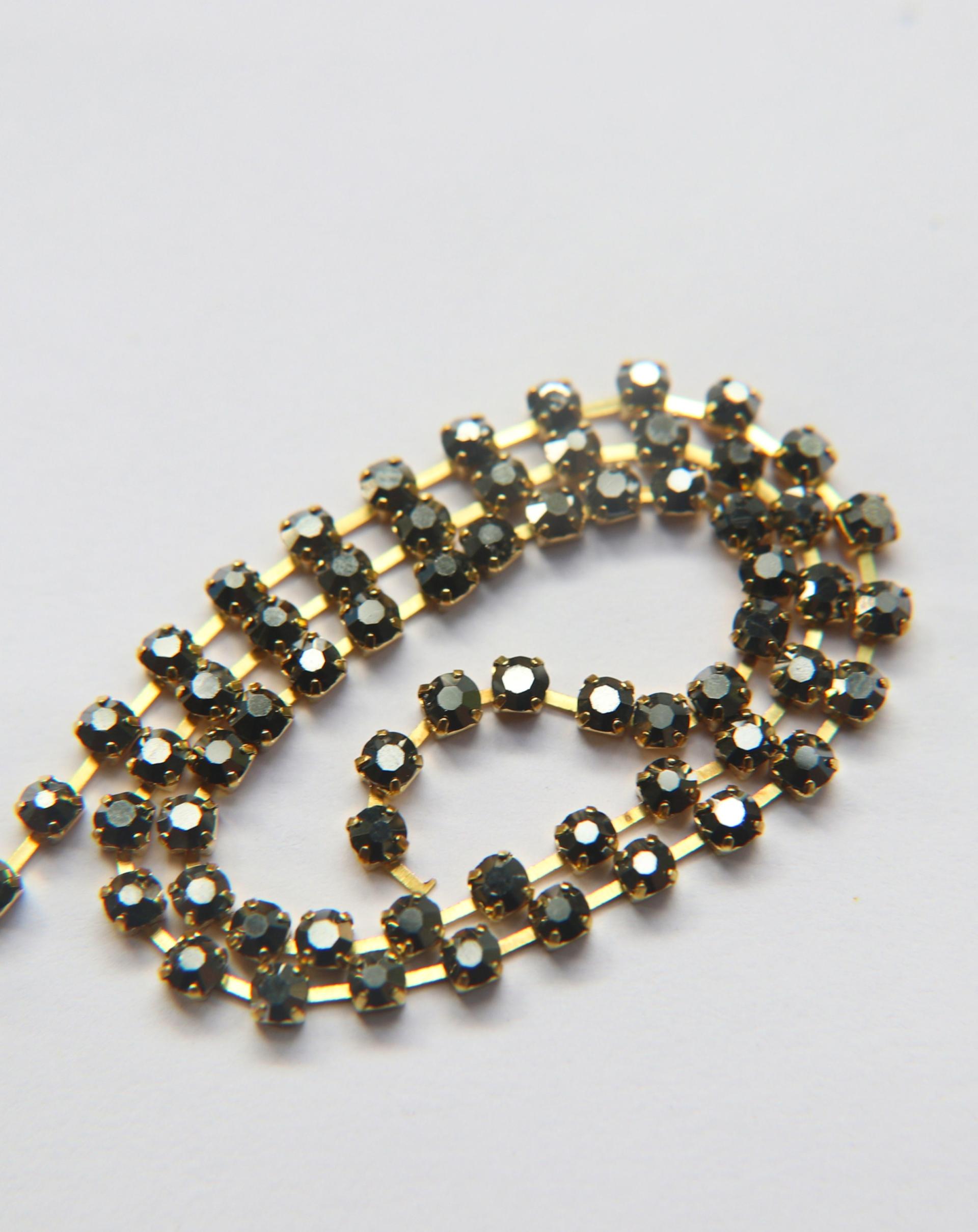 12SS Rhinestone Chain Vintage Machine cut Metallic Jet Hematite 3mm embroidery materials craft vintage findings, lace, strass chains