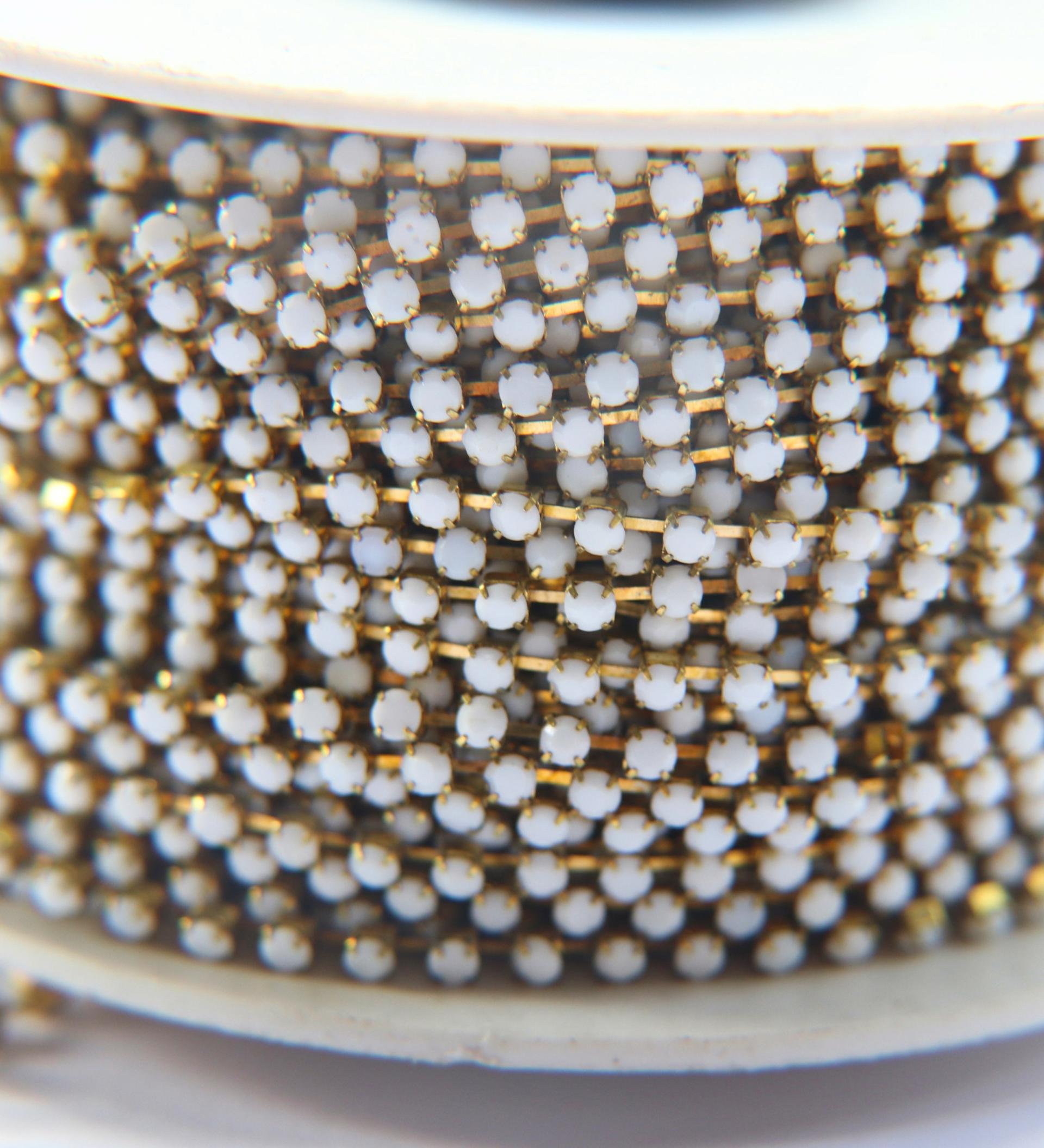 12 SS Rhinestone Chain Vintage Glass Vintage Chatons Opaque Chalk White (3mm) 1/2/5/15 Meters vintage findings, jewelry making, craft supply
