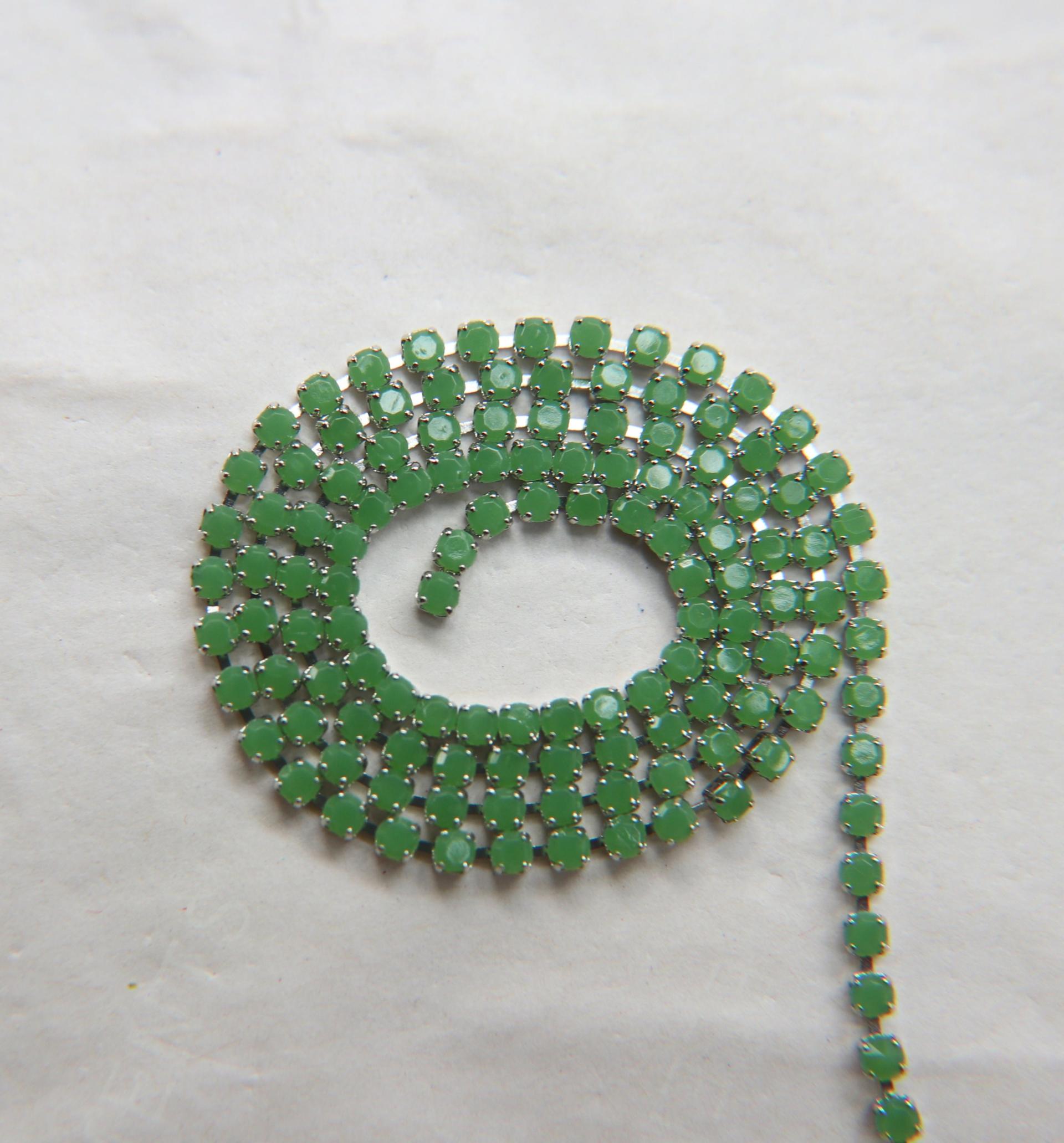 6SS Rhinestone Chain Vintage Glass Light Olive opaque 2mm 1/2/5/15 Meters embroidery materials, craft vintage findings, embellishments lace