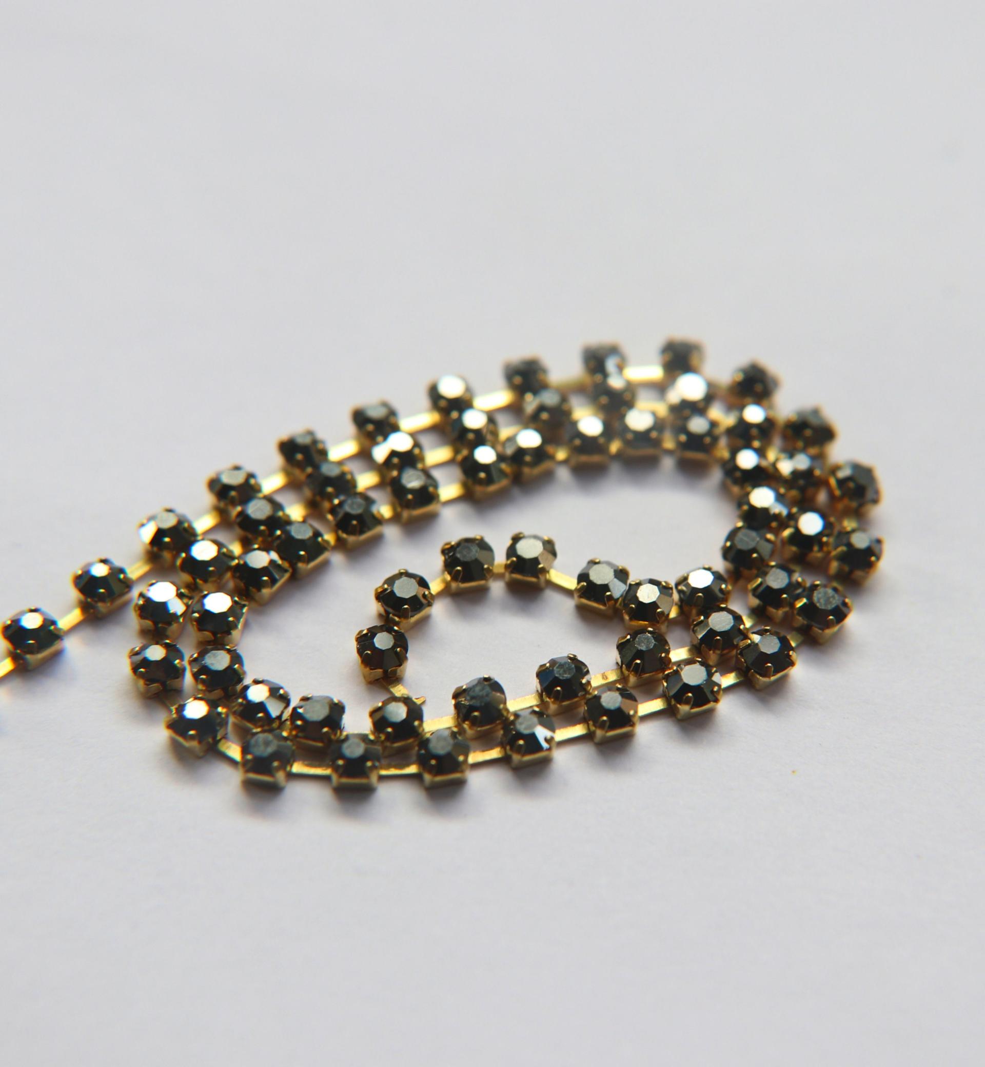 12SS Rhinestone Chain Vintage Machine cut Metallic Jet Hematite 3mm embroidery materials craft vintage findings, lace, strass chains