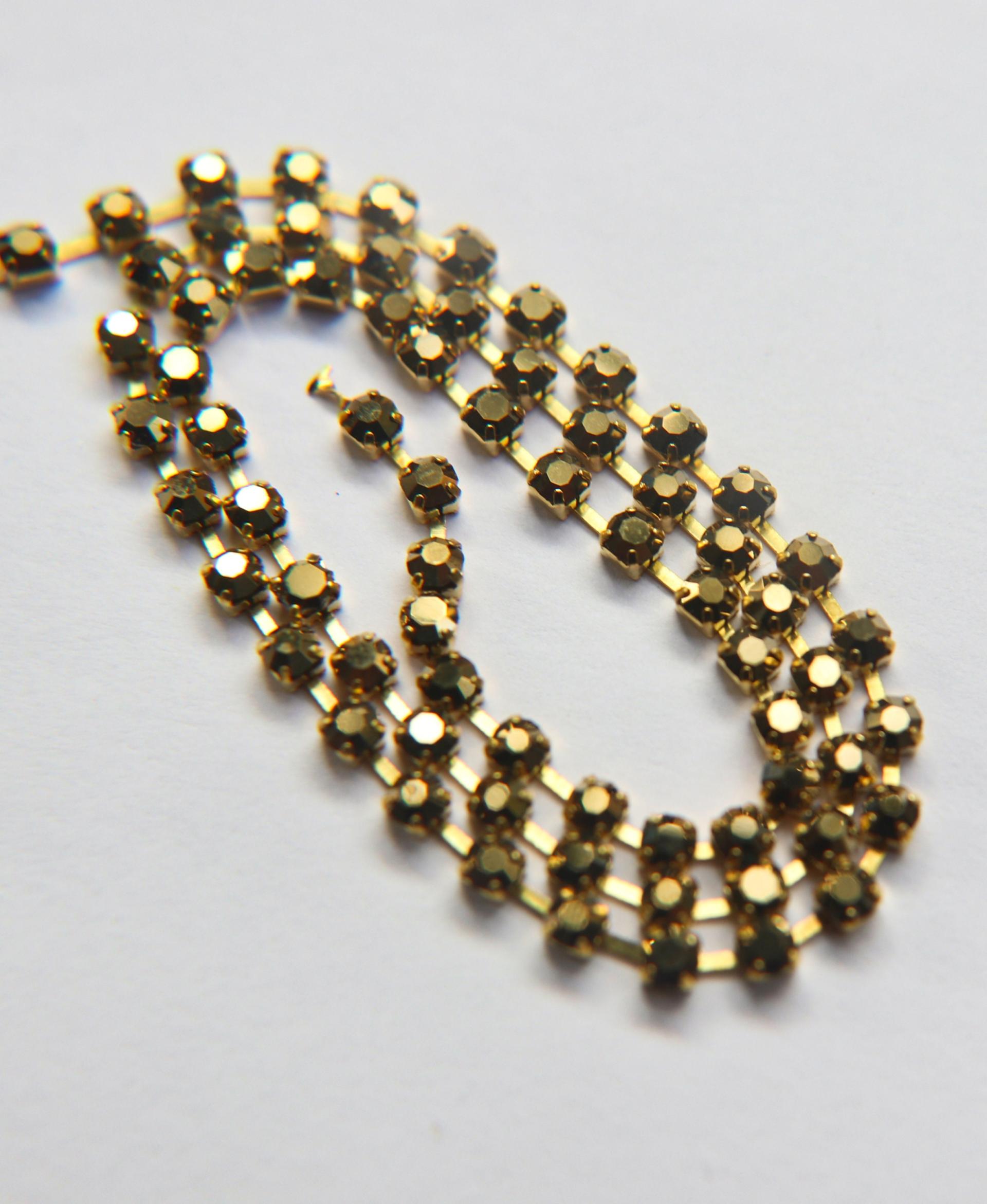 12SS Rhinestone Chain Vintage Machine cut Metallic Aurum Gold 3mm embroidery materials craft vintage findings, lace, strass chains