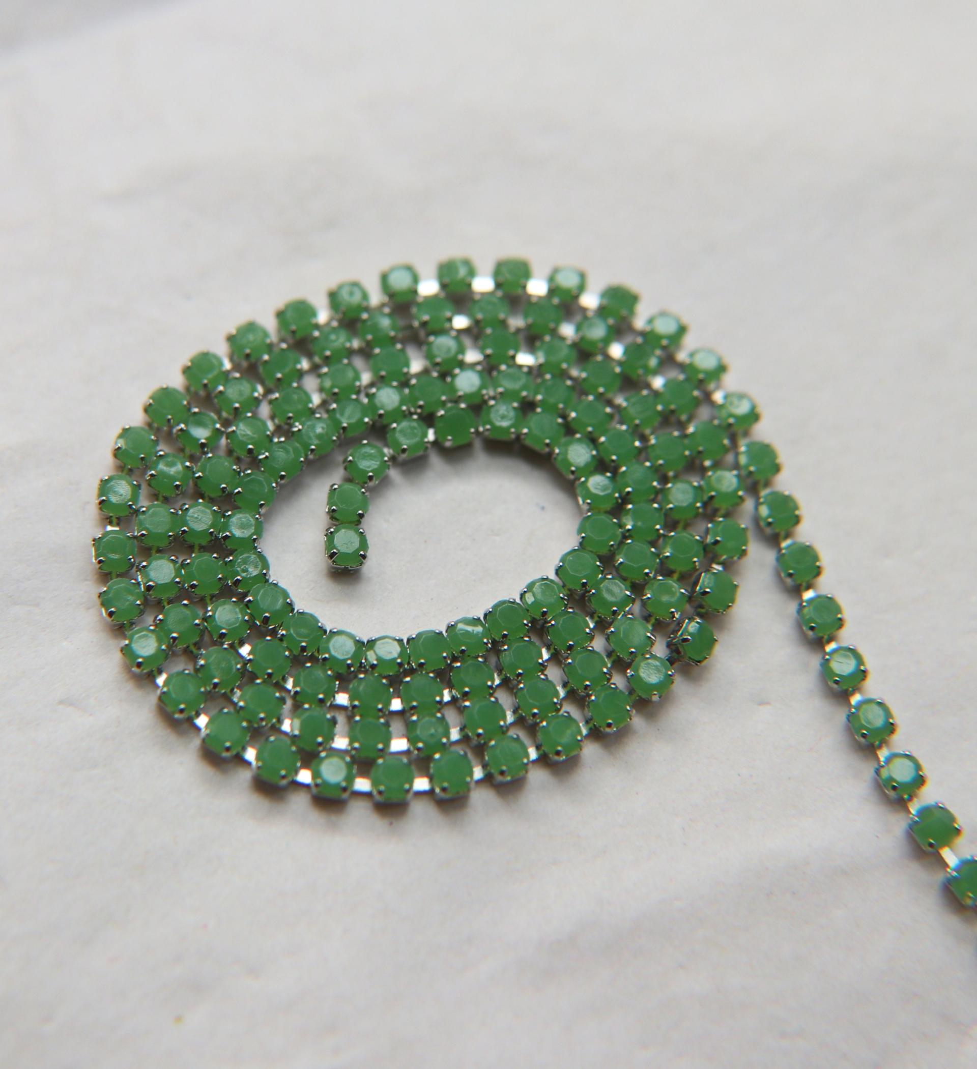6SS Rhinestone Chain Vintage Glass Light Olive opaque 2mm 1/2/5/15 Meters embroidery materials, craft vintage findings, embellishments lace