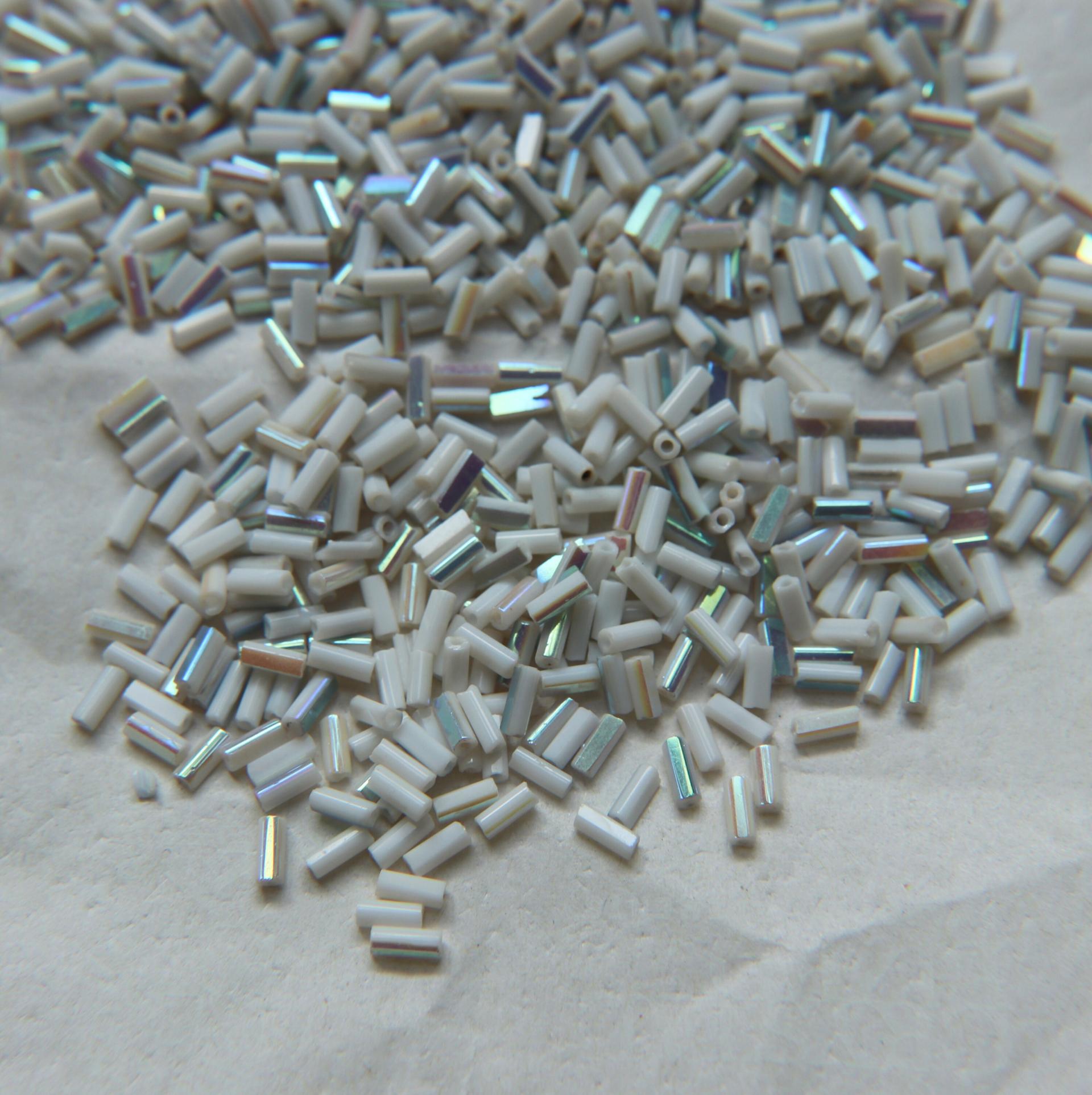 True Cuts Size 2 (2x4mm) Bugle Beads 5/10/20/50/250/500 Grams Chalkwhite Opaque Aurore Boreale loose tube beads