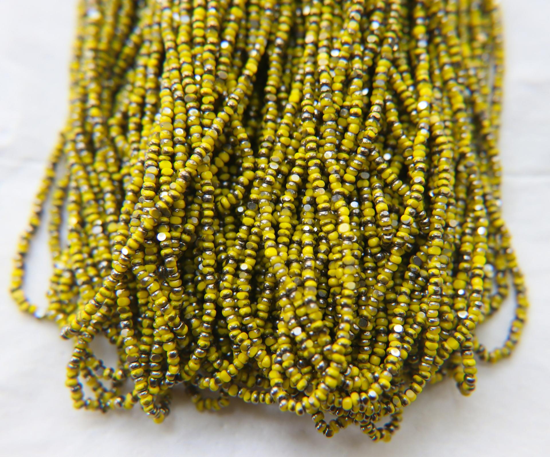 11/0 Hanks Charlotte true Cut Beads Patina Opaque Yellow Gun Metal 1/5/25/50/100 Hanks PREMIUM SEED Beads, vintage supplies