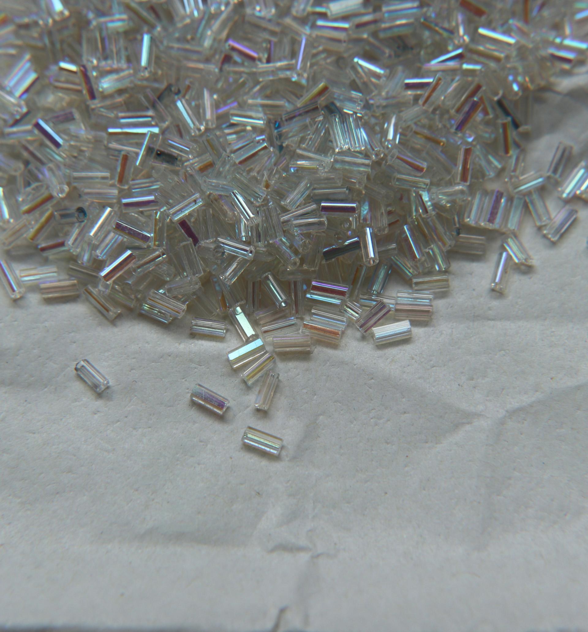True Cuts Size 2 (2x4mm) Bugle Beads 5/10/20/50/250/500 Grams Patina Crystal Aurore Boreale loose tube beads