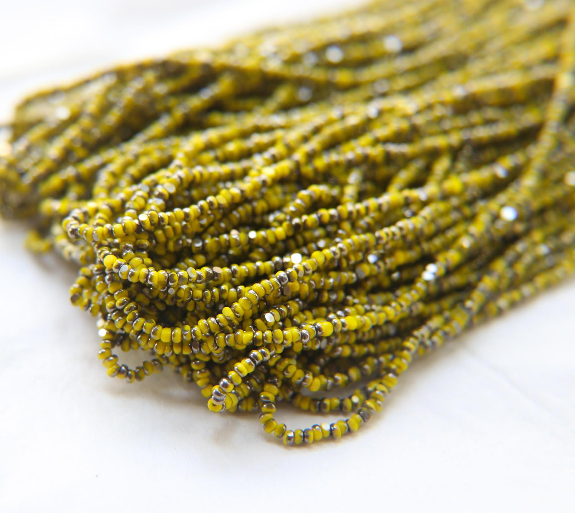 11/0 Hanks Charlotte true Cut Beads Patina Opaque Yellow Gun Metal 1/5/25/50/100 Hanks PREMIUM SEED Beads, vintage supplies