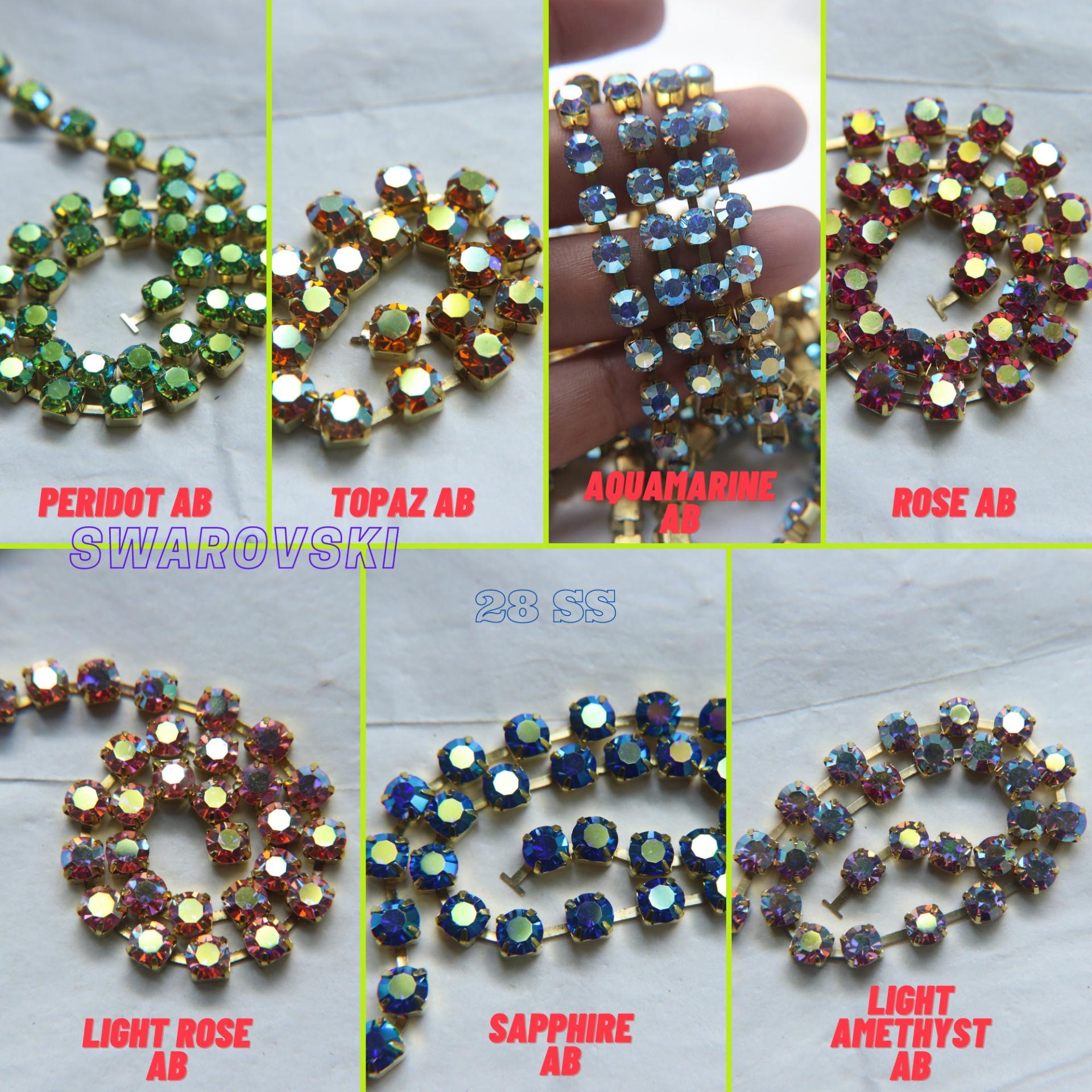 28ss Swarovski Rhinestone Chain in Aurore Boreale 7 COLORS (6mm) 0.5/1/2/5 Meters Brass Settings Bridal Supplies|Jewelry Making, wedding