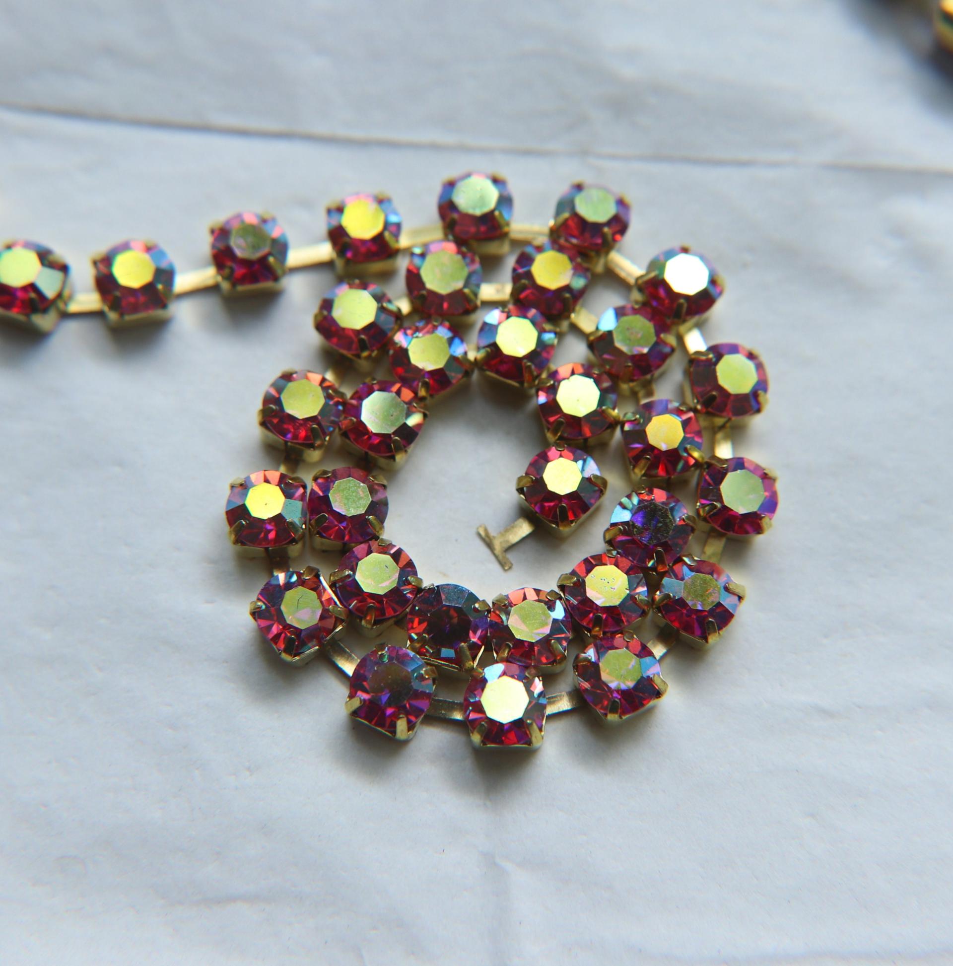 28ss Swarovski Rhinestone Chain in Aurore Boreale 7 COLORS (6mm) 0.5/1/2/5 Meters Brass Settings Bridal Supplies|Jewelry Making, wedding