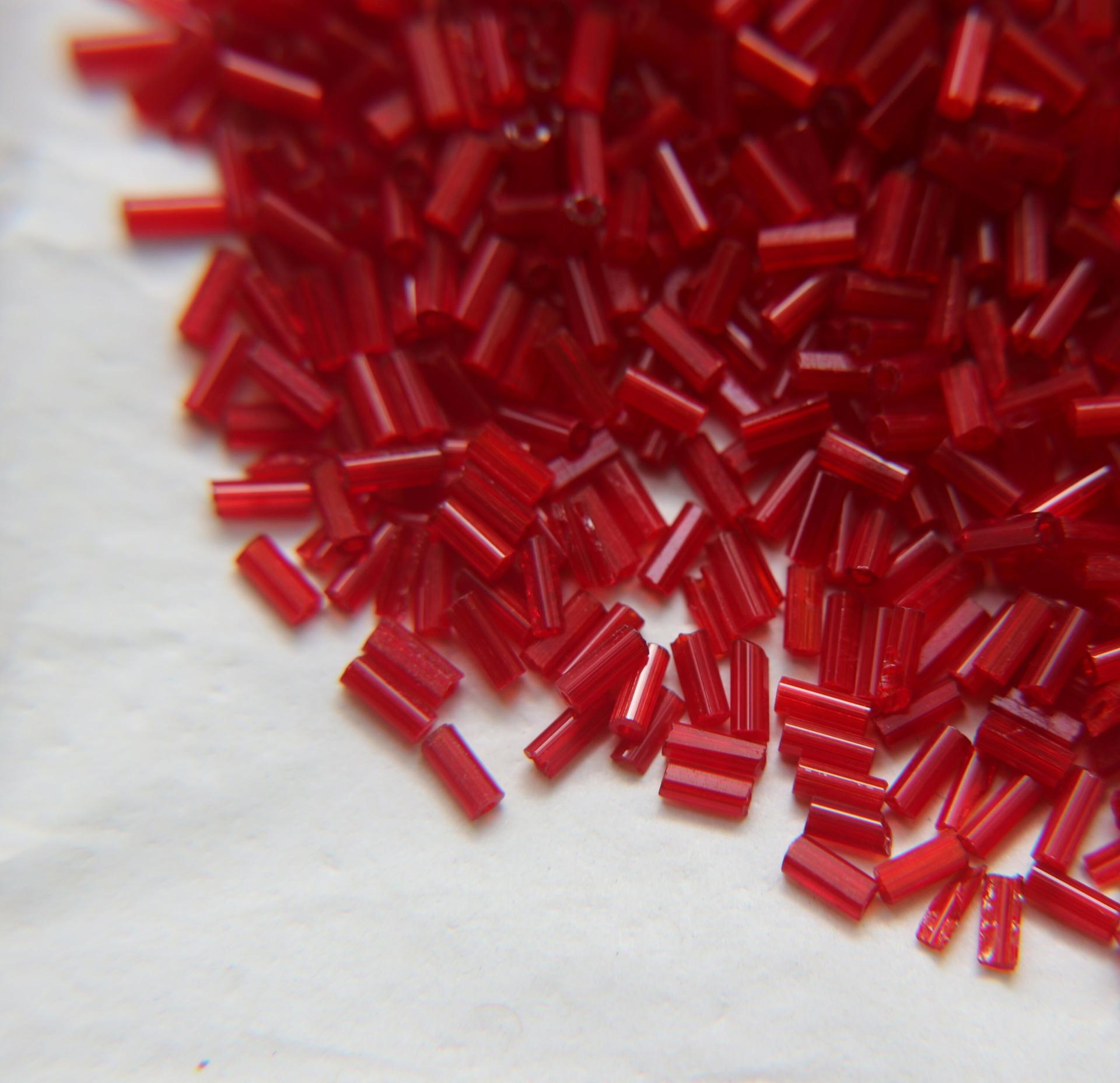 True Cuts Size 2 (2x4mm) Bugle Beads 5/10/20/50/250/500 Grams Red Preciosa Ornella loose tube beads, embroidery materials, vintage