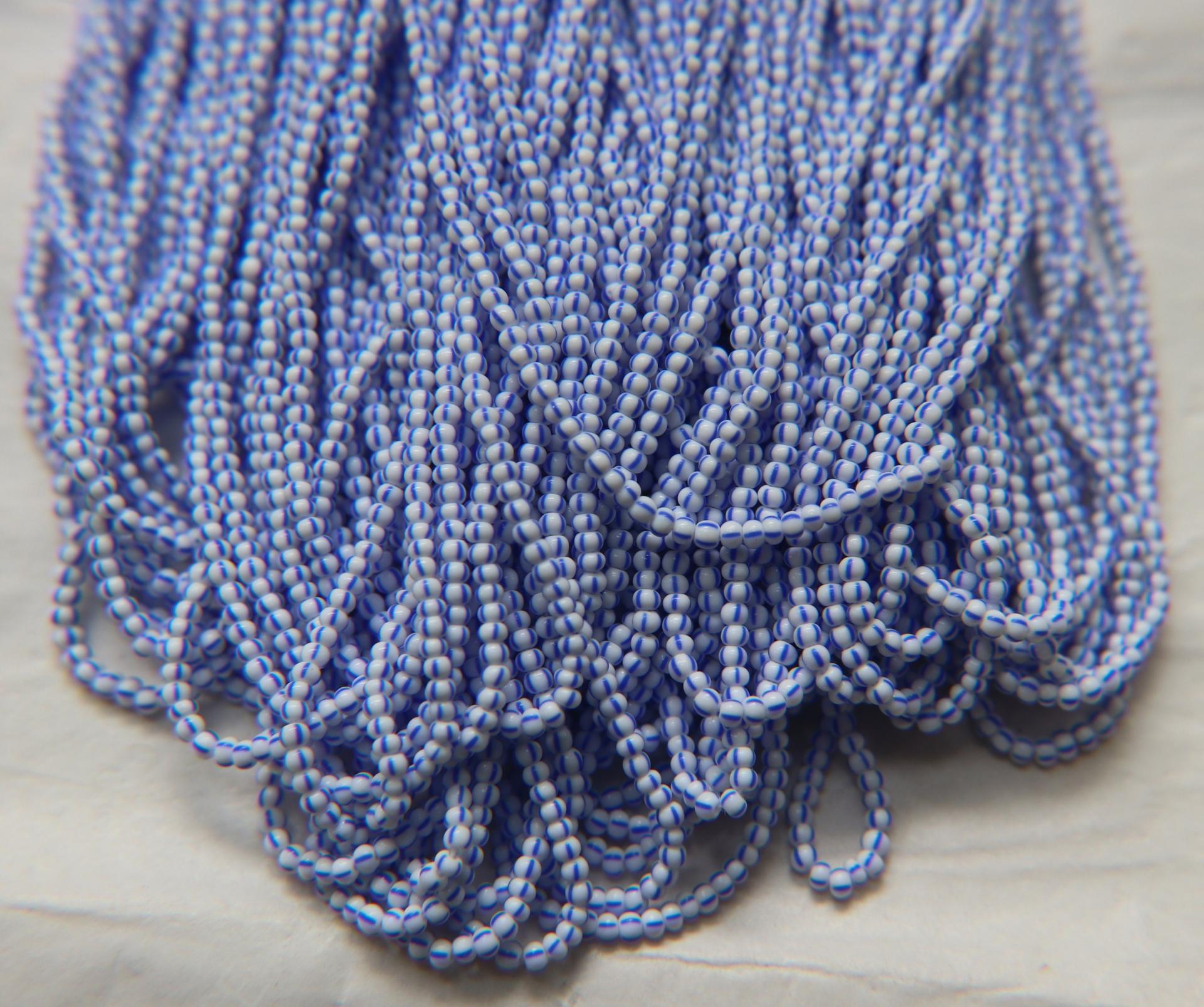 11/0 White with 4 Blue Strips SEED BEADS PRECIOSA Traditional Czech Beads™ , mix beads, embroidery materials, craft supplies