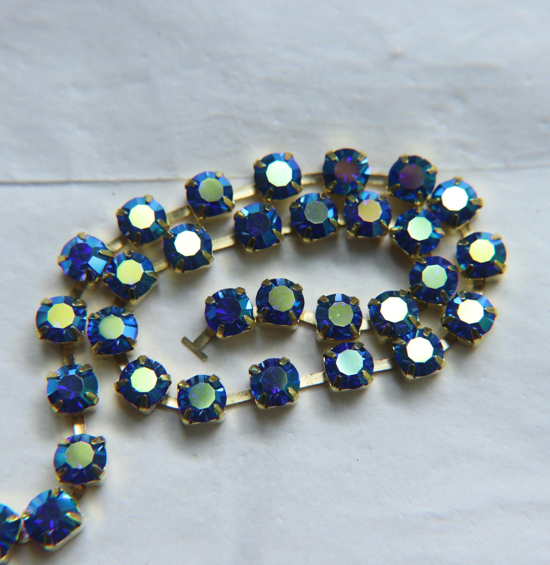 28ss Swarovski Rhinestone Chain in Aurore Boreale 7 COLORS (6mm) 0.5/1/2/5 Meters Brass Settings Bridal Supplies|Jewelry Making, wedding