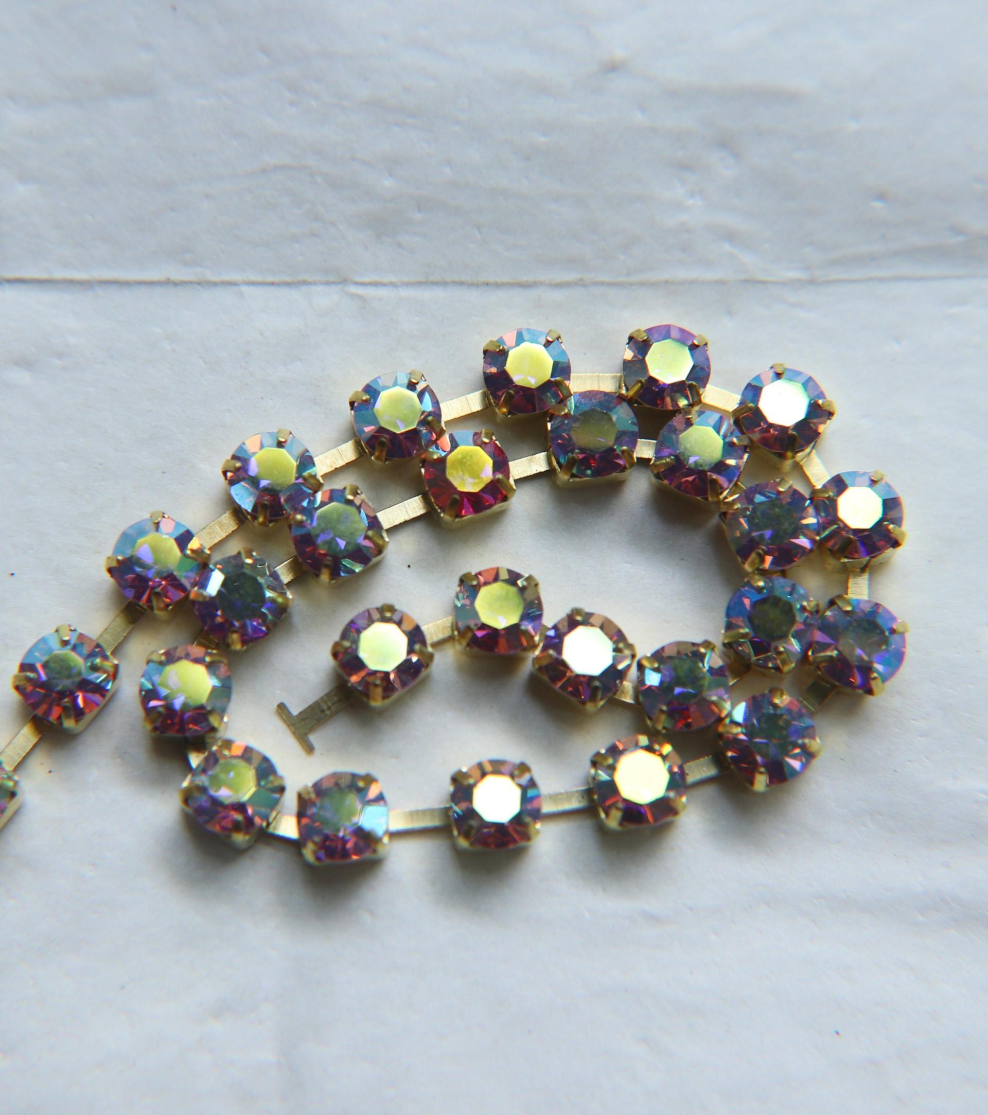 28ss Swarovski Rhinestone Chain in Aurore Boreale 7 COLORS (6mm) 0.5/1/2/5 Meters Brass Settings Bridal Supplies|Jewelry Making, wedding