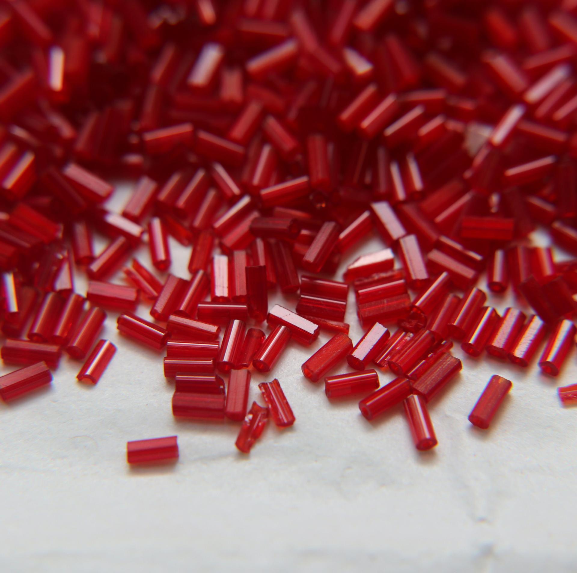 True Cuts Size 2 (2x4mm) Bugle Beads 5/10/20/50/250/500 Grams Red Preciosa Ornella loose tube beads, embroidery materials, vintage