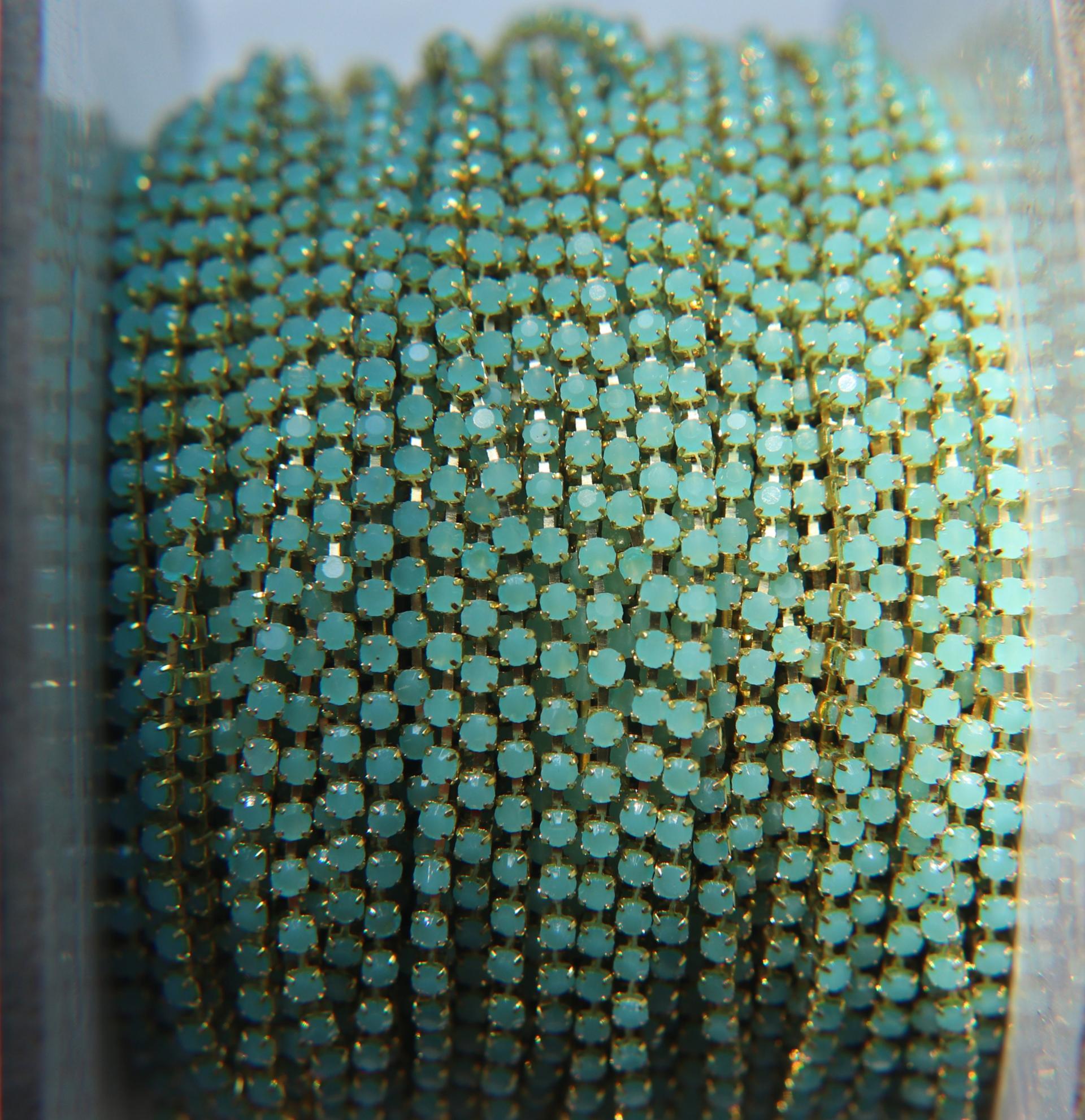 6SS Rhinestone Chain Vintage Glass Pressed Chatons Opal Turquoise (2mm) 1/2/5/15 Meters embroidery materials, craft vintage findings