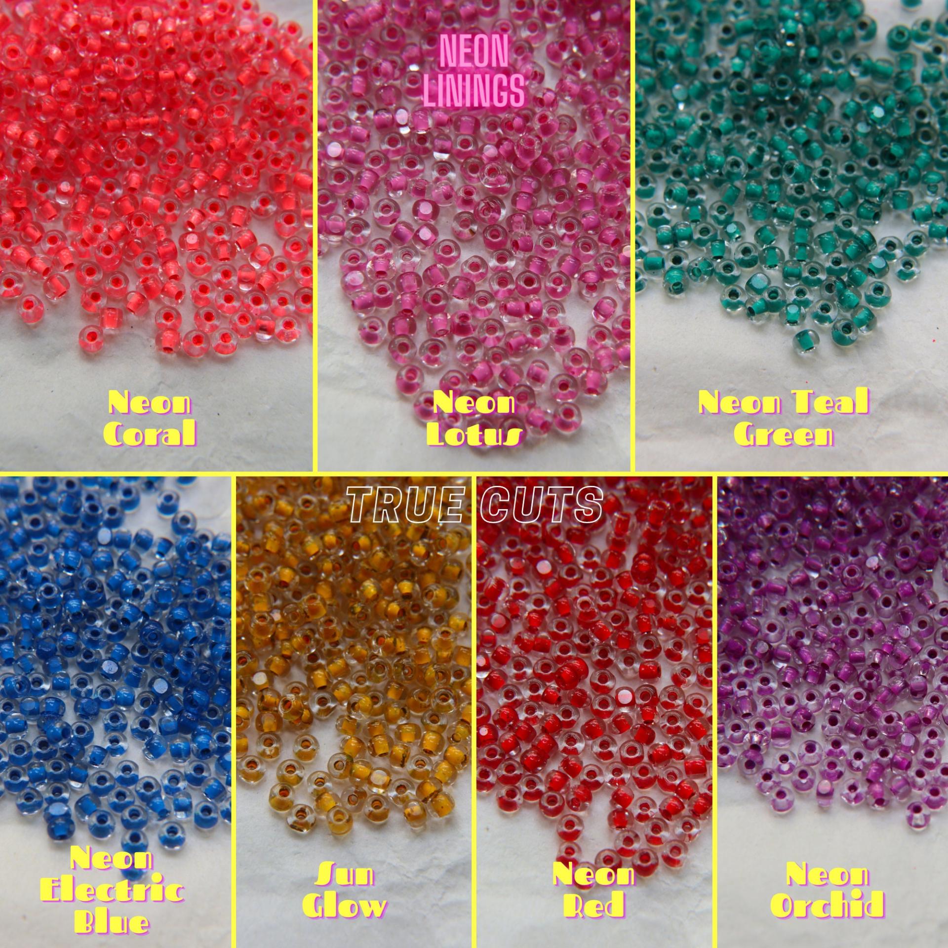 11/0 Charlotte Cut Beads in Neon Linings (14 Colors) 10/20/50/250/500 Grams PREMIUM SEED BEADS, bead store