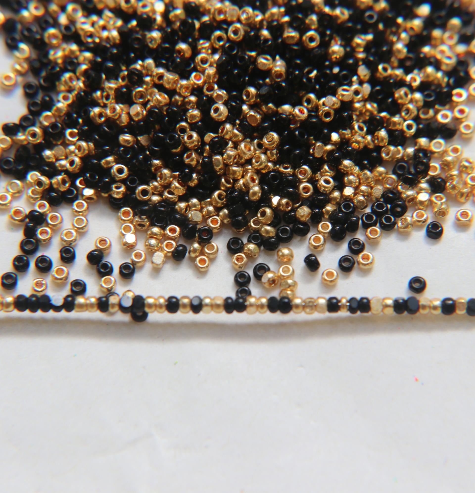 11/0 True Cut Charlotte Beads Jet Black Gold Patina 10/20/50/250/500 Grams Native Beads Supply