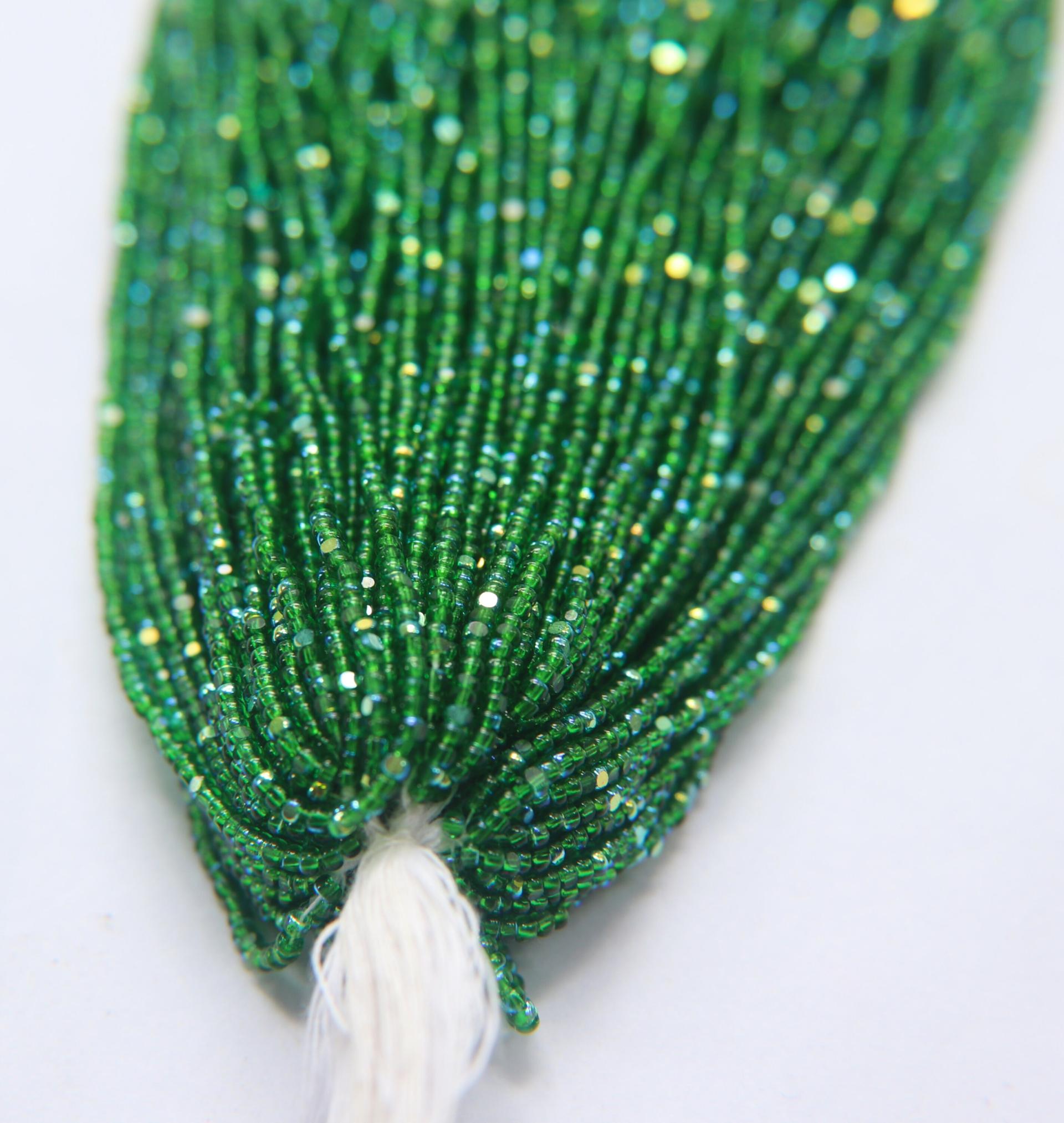 11/0 Hanks Charlotte Cut Beads Patina Light Emerald Transparent Aurore Boreale 1/5/25/50/100 Hanks PREMIUM SEED BEADS, Native Supplie