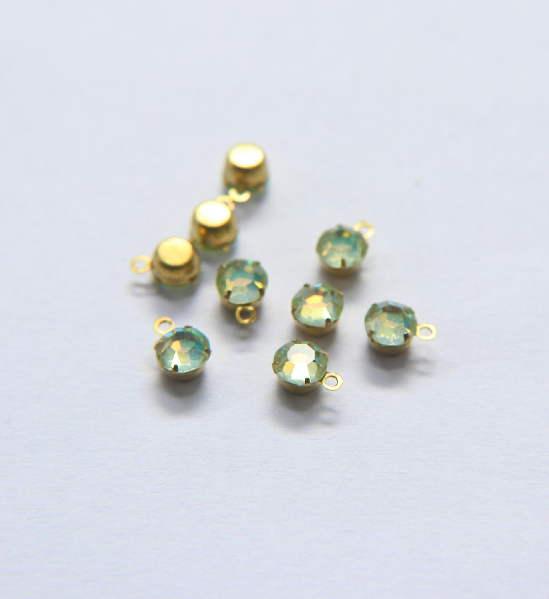 Swarovski 6mm Round setting drop one loop in Mint Opal 28ss 12/24/100/500 Pieces jewelry supplies in Brass/Vintage Black vintage