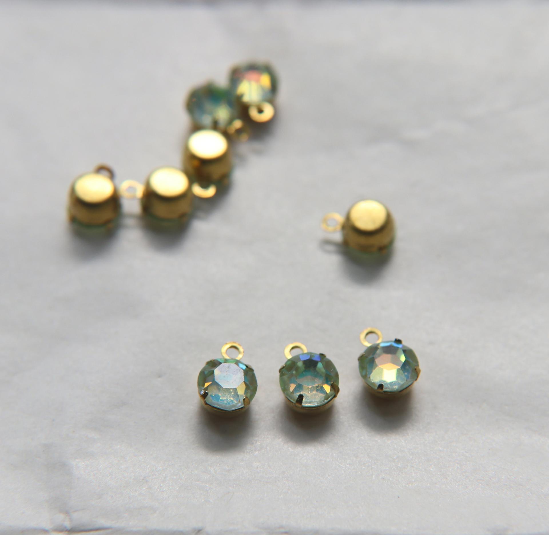 Swarovski 6mm Round setting drop one loop in Mint Opal 28ss 12/24/100/500 Pieces jewelry supplies in Brass/Vintage Black vintage