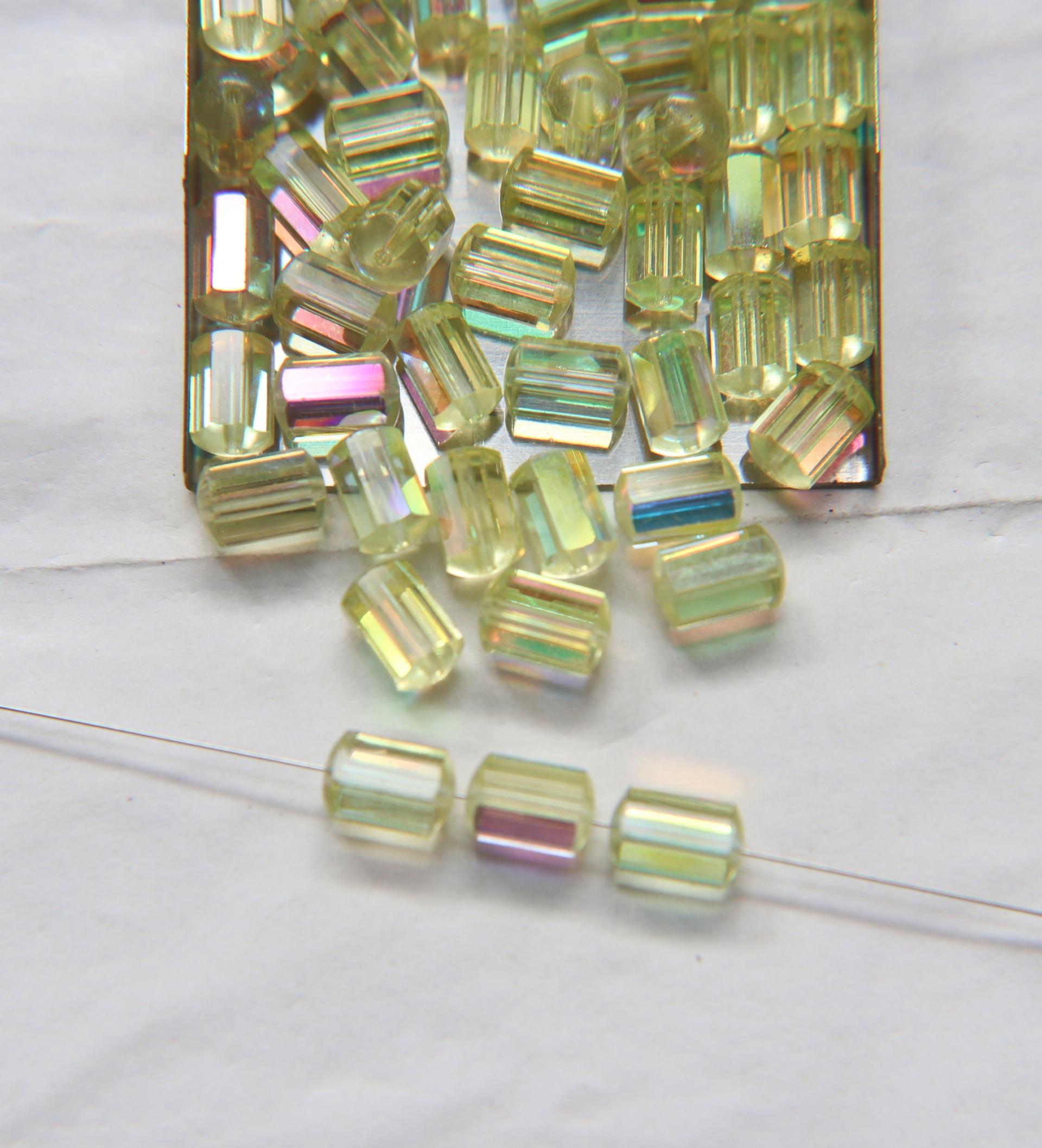 5230 - Swarovski vintage cylindrical crystal beads - Jonquil Aurora Boreale mm 9x6 Swarovski Elements 6/12/36 Pieces, vintage findings