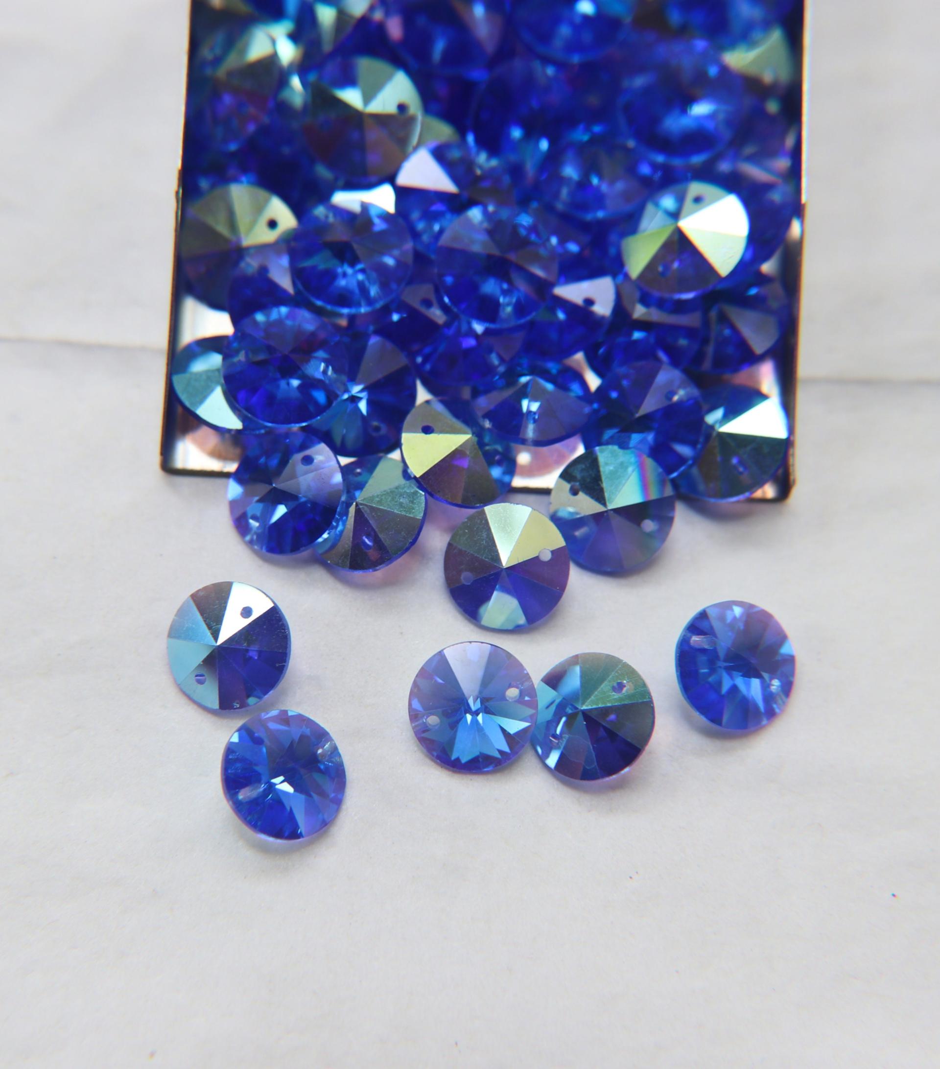 10mm SWAROVSKI Rivoli Crystal Pendant 2 Hole Beads in Sapphire AB 2/4/24/72/144 Pieces