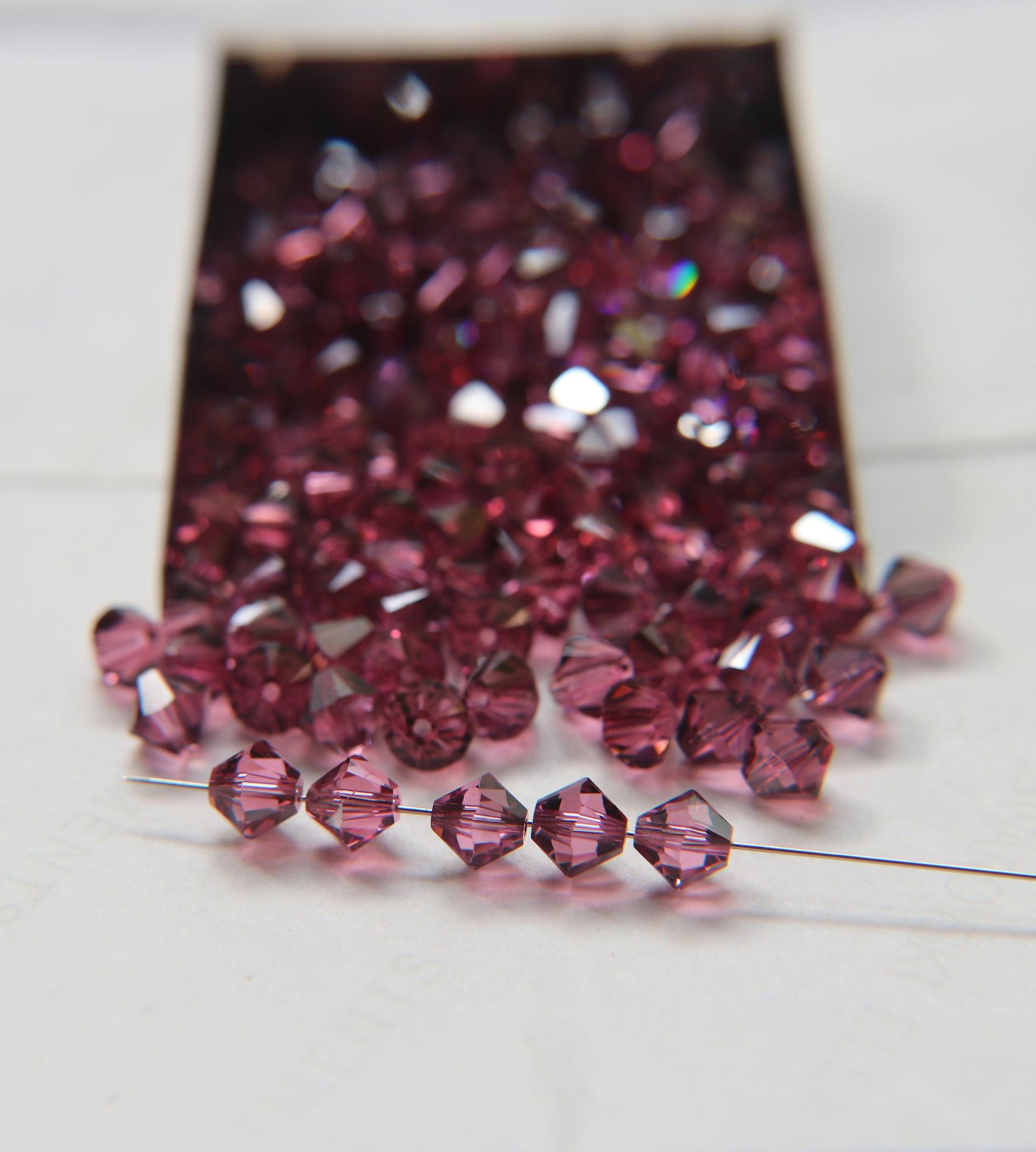 6mm Rose Satin Swarovski Bicone Cuts 20 Gross (2880 Pieces) Rare findings, jewelry making, craft supplies, embellishment