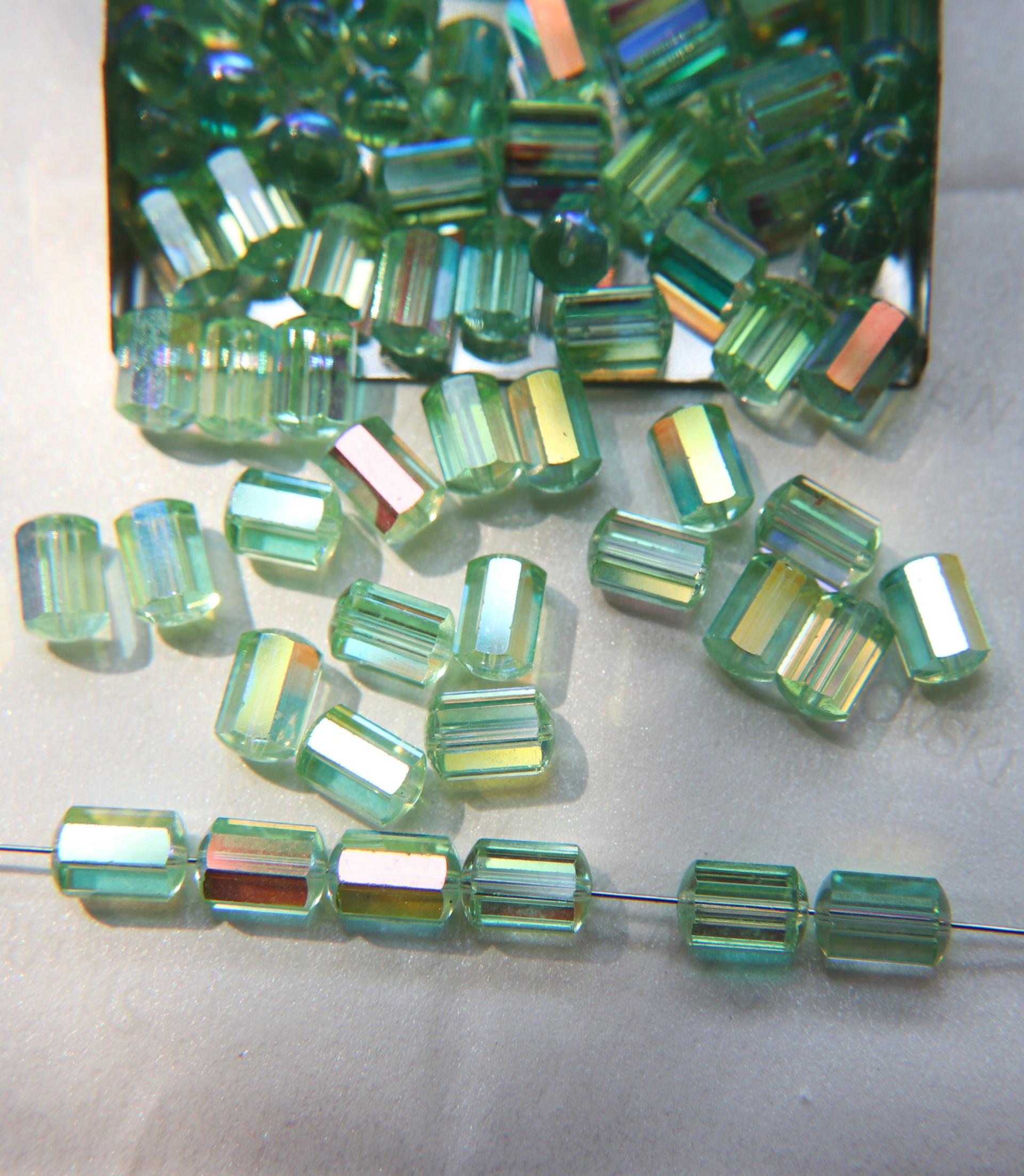 5230 Swarovski vintage cylindrical crystal beads Peridot Aurora Boreale mm 9x6 Swarovski Elements 6/12/36 Pieces, vintage findings