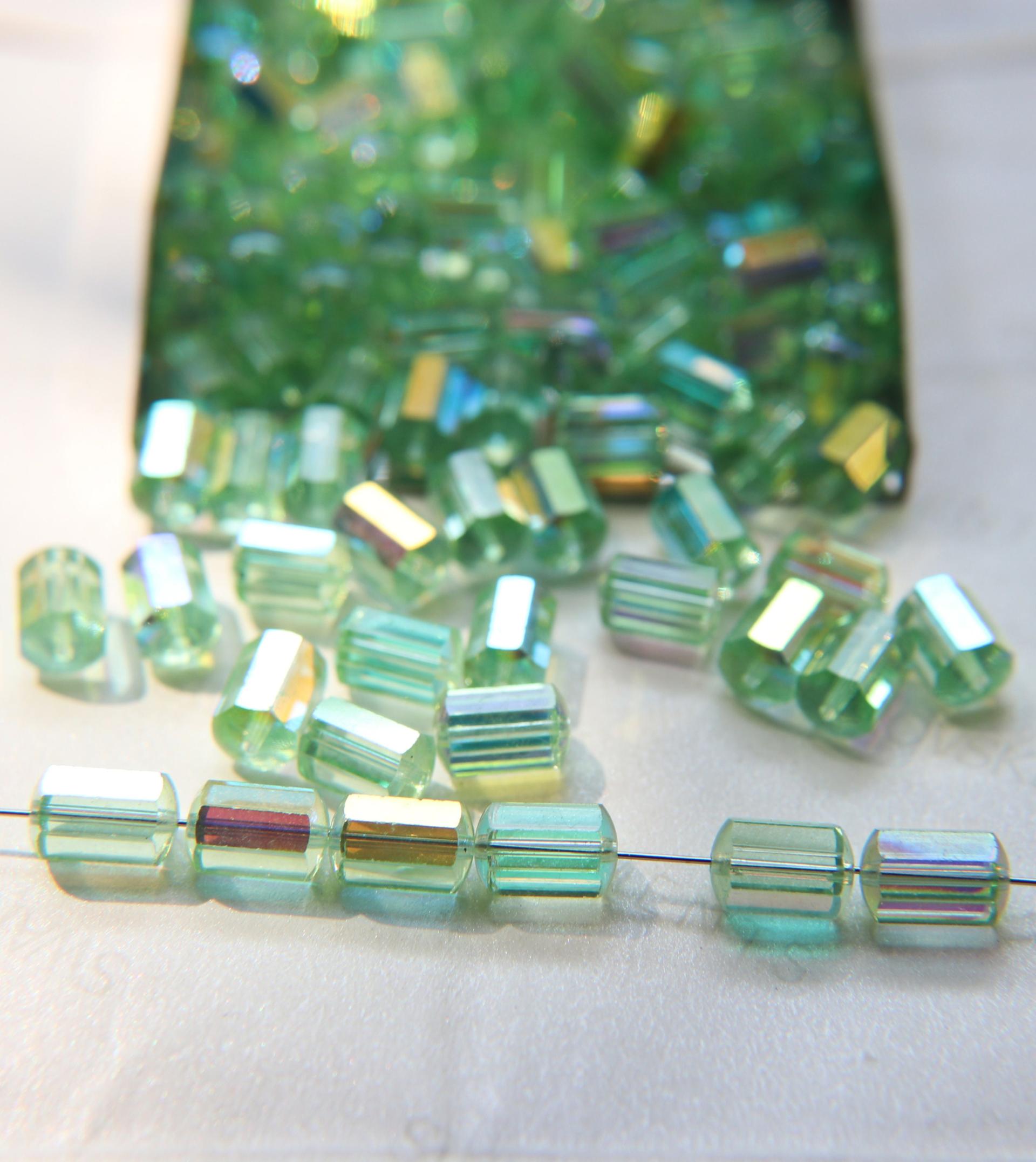 5230 Swarovski vintage cylindrical crystal beads Peridot Aurora Boreale mm 9x6 Swarovski Elements 6/12/36 Pieces, vintage findings