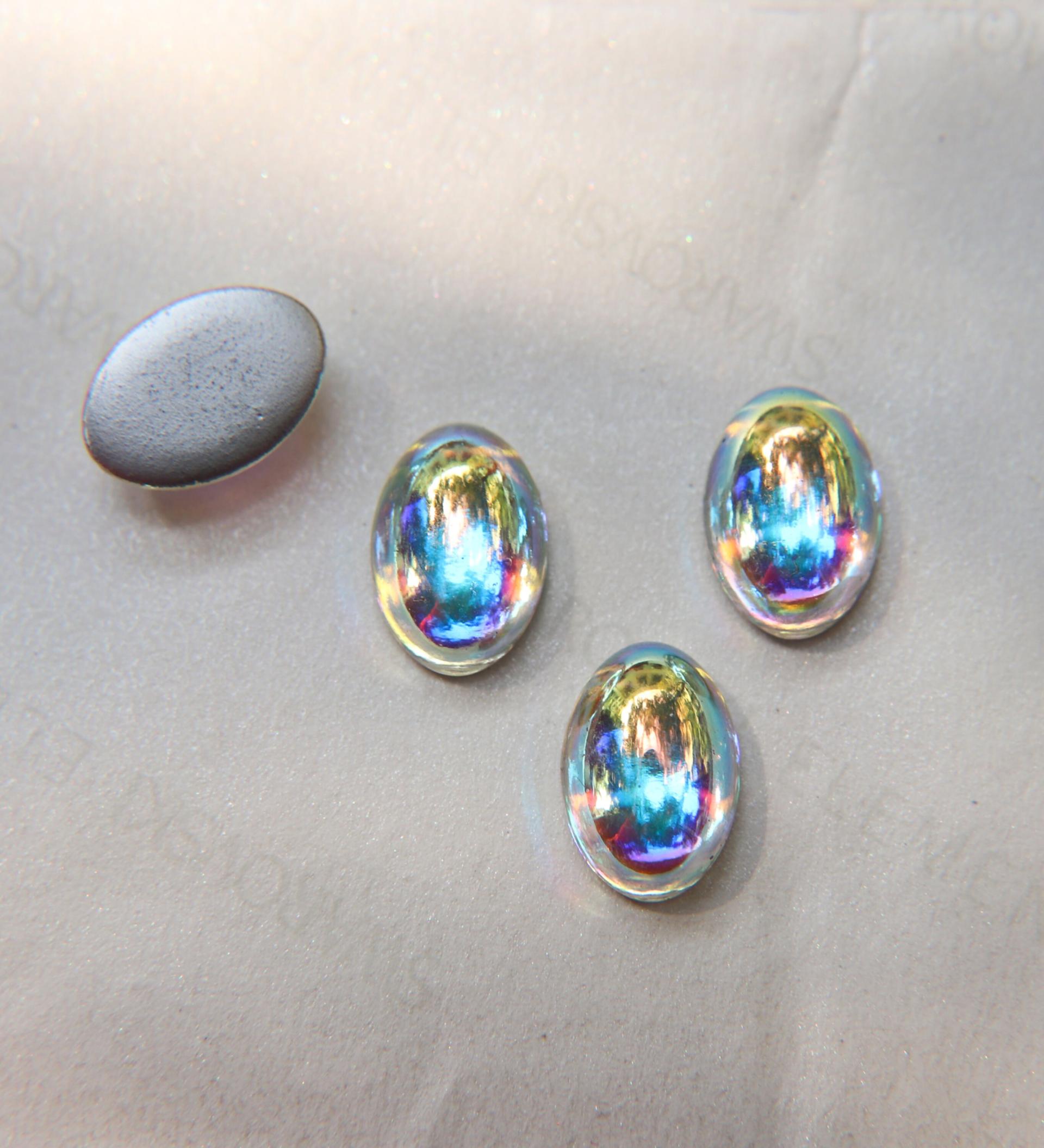Swarovski 16x11 mm Vintage Crystal Aurore Boreale Flat Back Oval Cabochon Cabs in Crystal foiled 2/6 Pieces