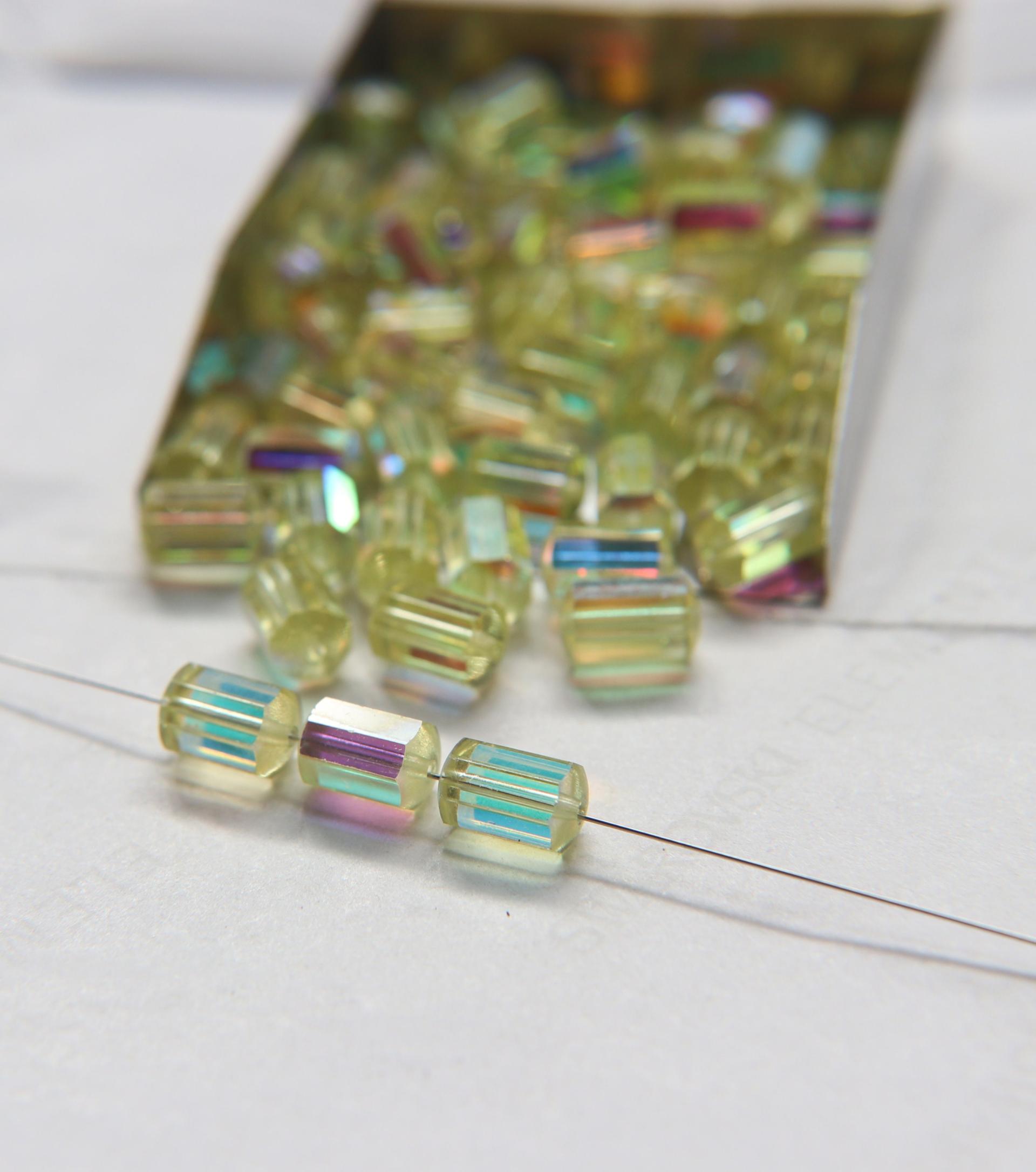 5230 - Swarovski vintage cylindrical crystal beads - Jonquil Aurora Boreale mm 9x6 Swarovski Elements 6/12/36 Pieces, vintage findings